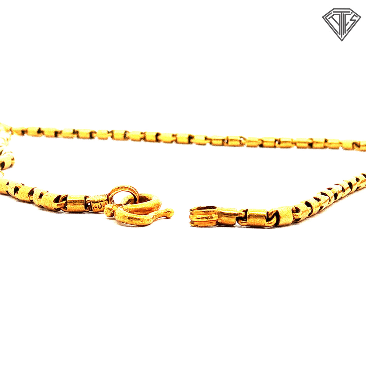24k Yellow Gold Cylinder (Barrel) Link Satin Finish Necklace 29.9 gram 26"inch with Carved Dark Jade Buddha Pendant 20.6 gram