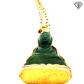 24k Yellow Gold Cylinder (Barrel) Link Satin Finish Necklace 29.9 gram 26"inch with Carved Dark Jade Buddha Pendant 20.6 gram