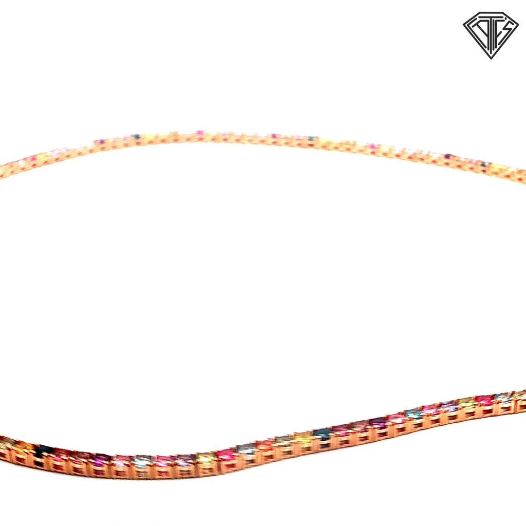 14k Rose Gold 10.00ct Multi Colored Round Tourmaline Tennis Necklace 16"inch