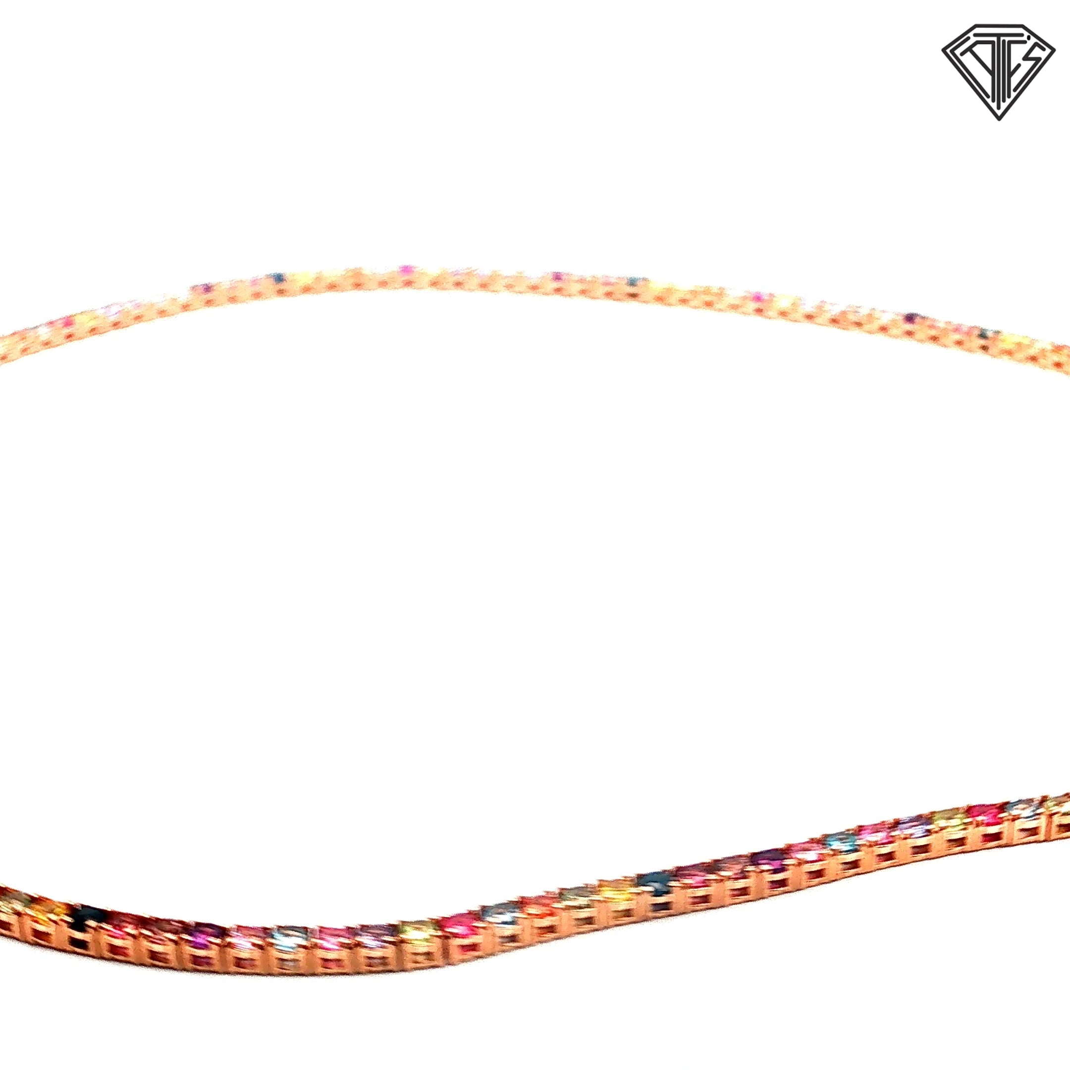 14k Rose Gold 10.00ct Multi Colored Round Tourmaline Tennis Necklace 16"inch