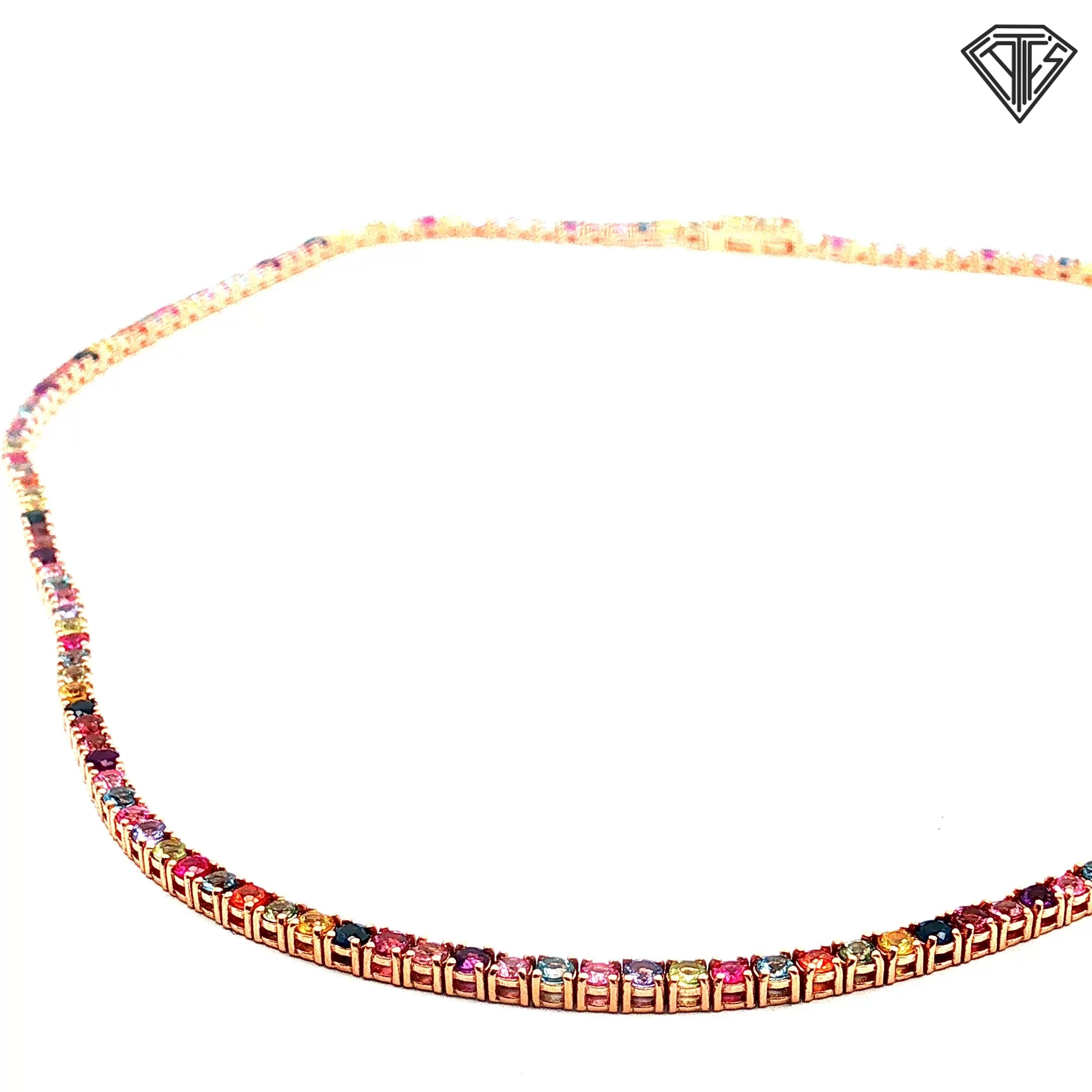 14k Rose Gold 10.00ct Multi Colored Round Tourmaline Tennis Necklace 16"inch