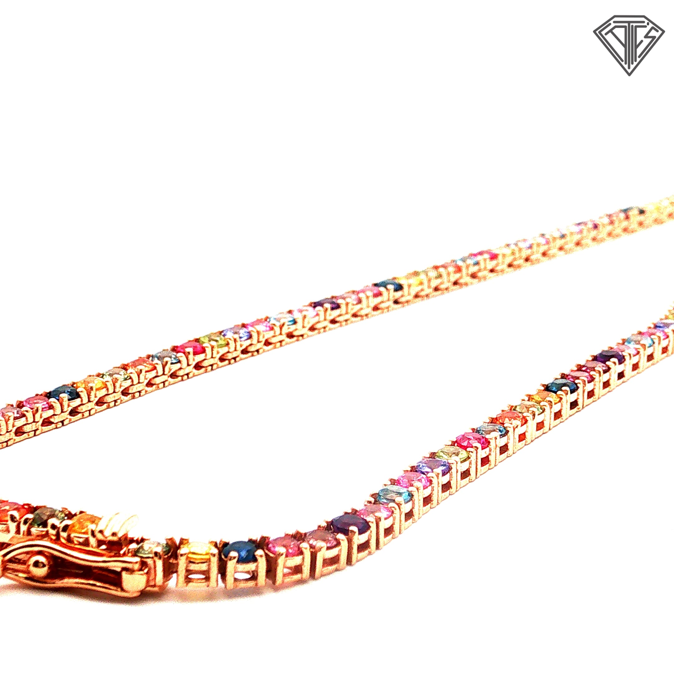 14k Rose Gold 10.00ct Multi Colored Round Tourmaline Tennis Necklace 16"inch
