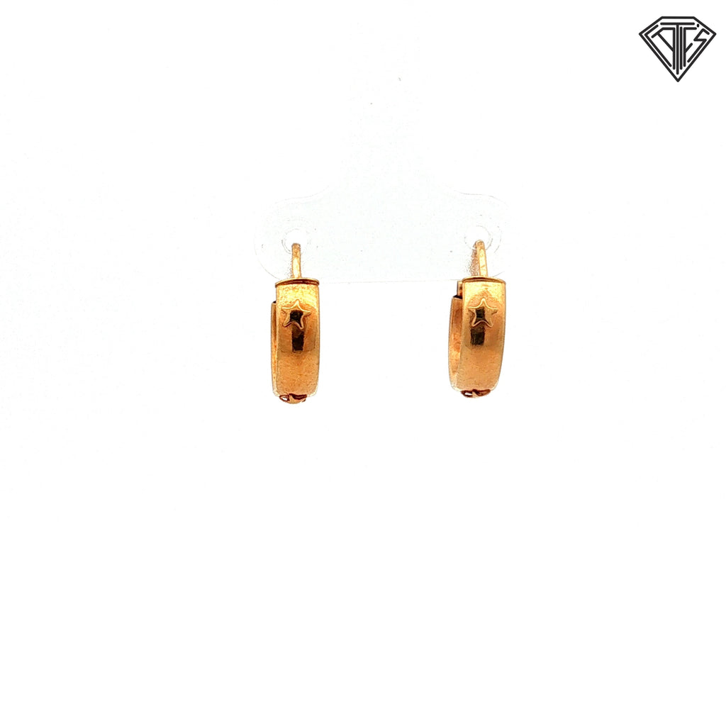 18k Yellow Gold Hoop with (3)Stars Earrings 1.6 gram
