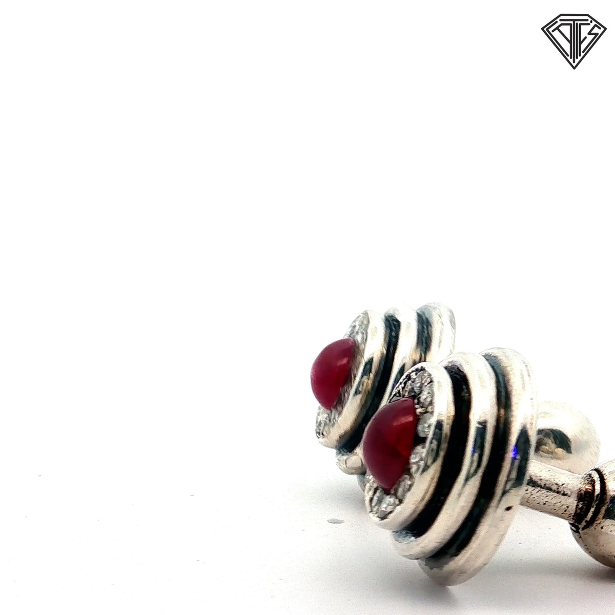 Sterling Silver 2.50ct Round Cabochon Ruby / .65ct G SI1 Round Diamond Men Cufflinks