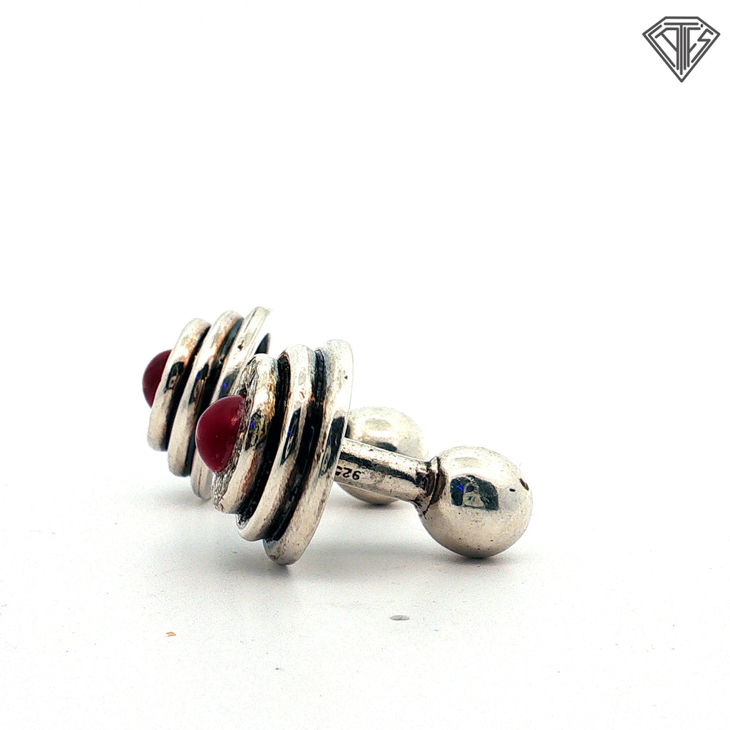 Sterling Silver 2.50ct Round Cabochon Ruby / .65ct G SI1 Round Diamond Men Cufflinks