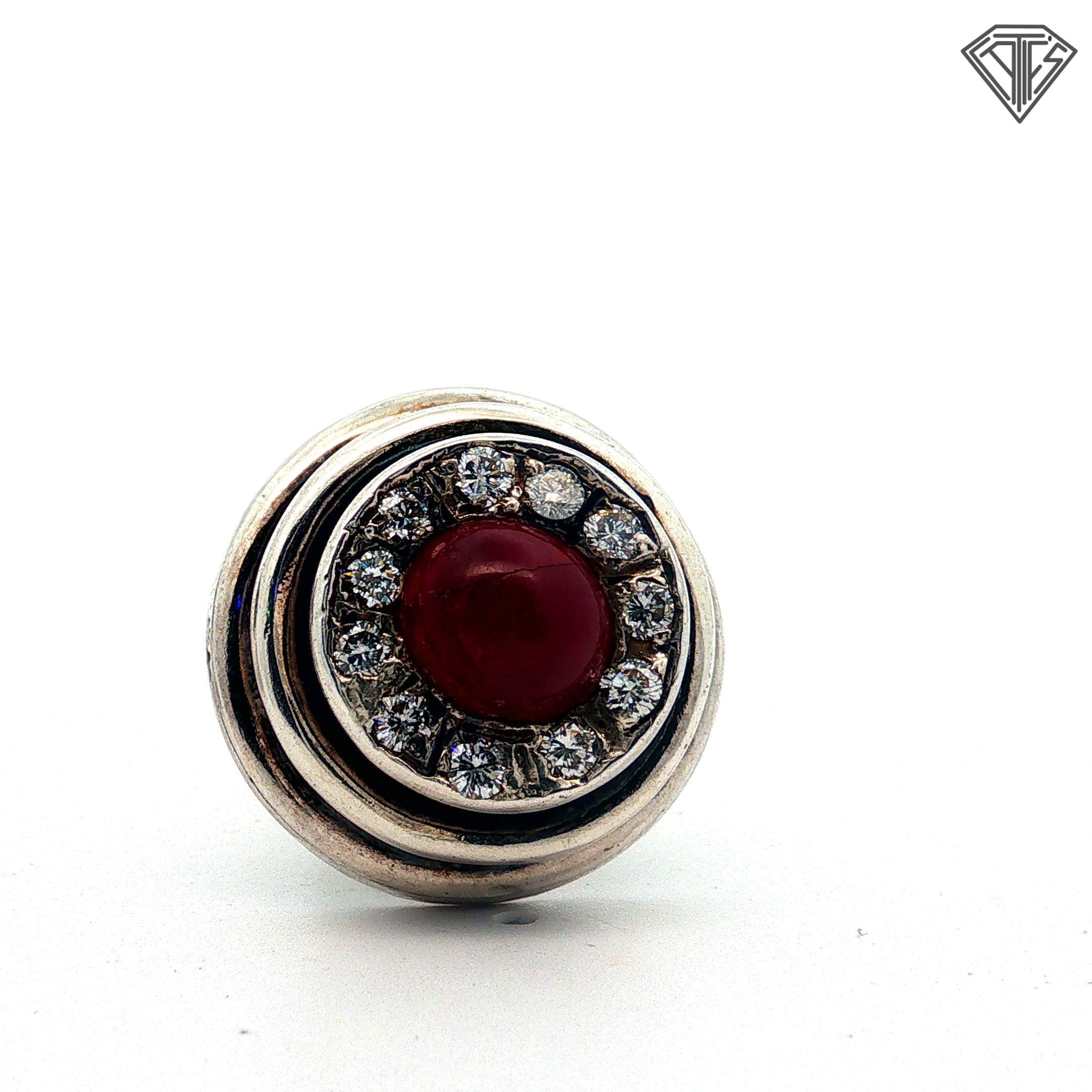 Sterling Silver 2.50ct Round Cabochon Ruby / .65ct G SI1 Round Diamond Men Cufflinks