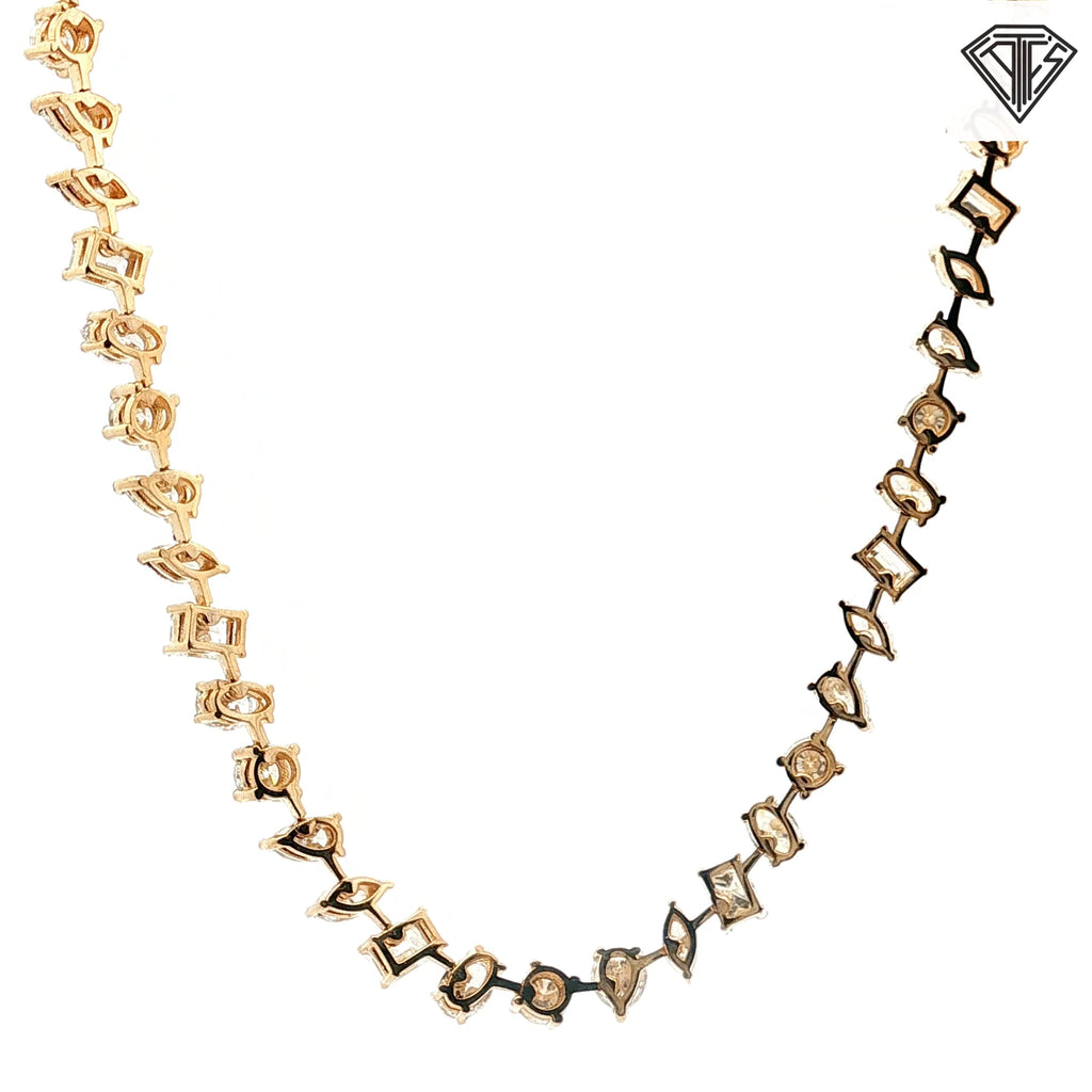 14k Yellow Gold 6.60ct G/H VS2/SI1 Pear, Emerald, Round , Princess Cut, Oval and Marquise Half Tennis and Half Necklace  18"inch