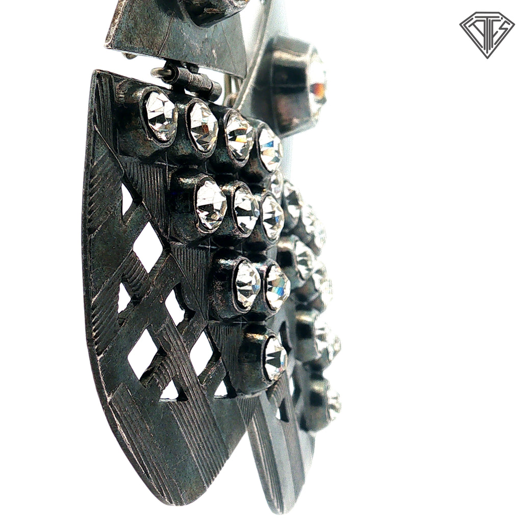 Pre-Loved Oversized Gun Metal Round Rhinestone Clip-On Earrings