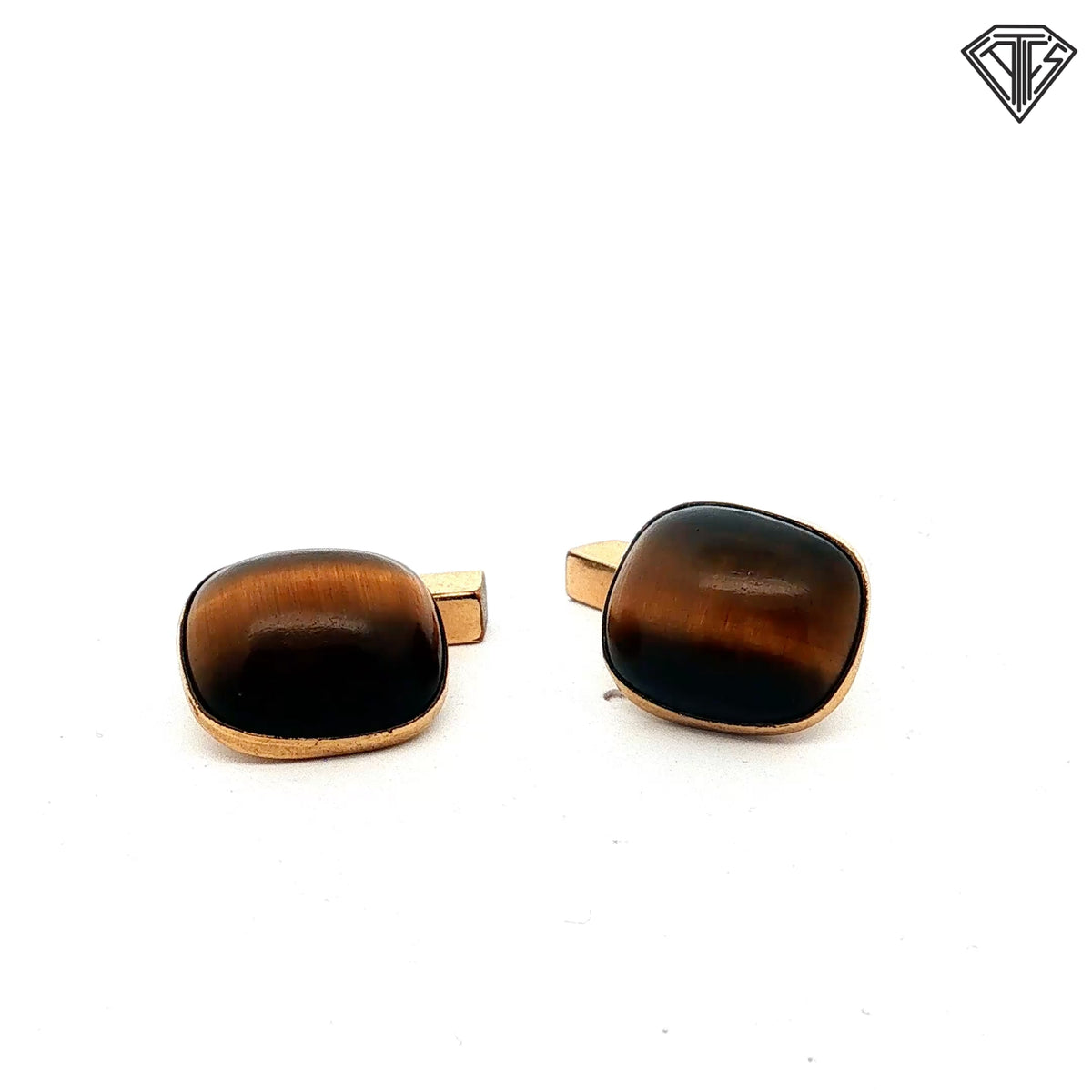 14k Yellow Gold Filled Tiger Eye Toggle Cuff Links