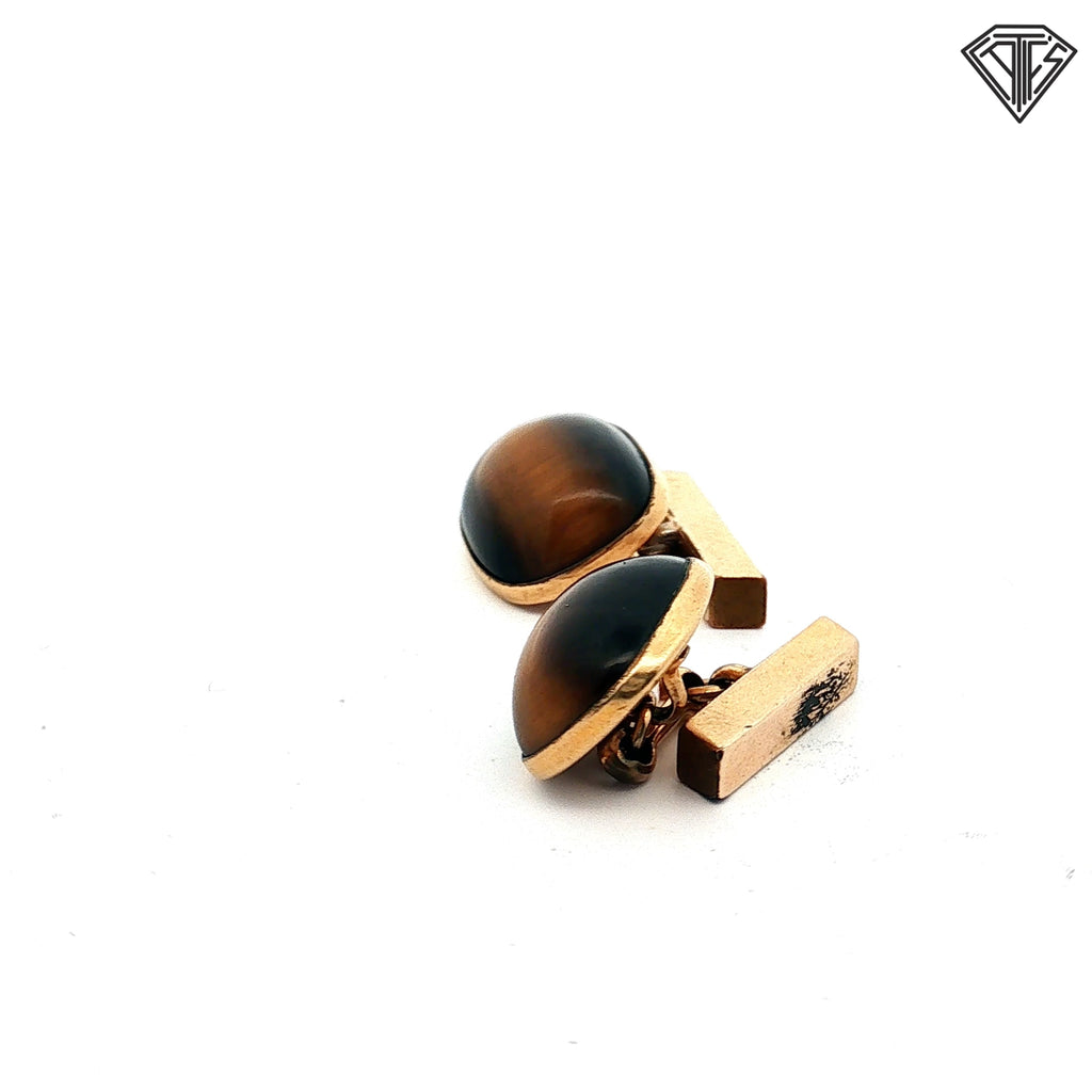 14k Yellow Gold Filled Tiger Eye Toggle Cuff Links