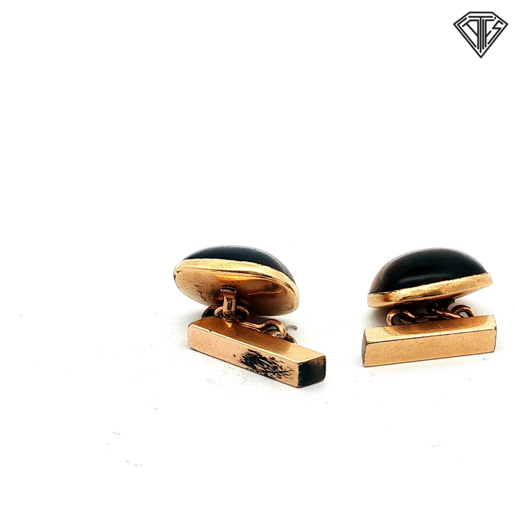 14k Yellow Gold Filled Tiger Eye Toggle Cuff Links