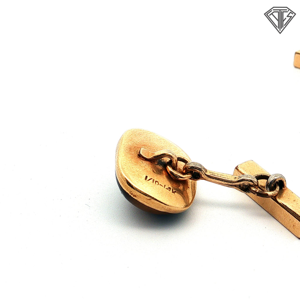 14k Yellow Gold Filled Tiger Eye Toggle Cuff Links