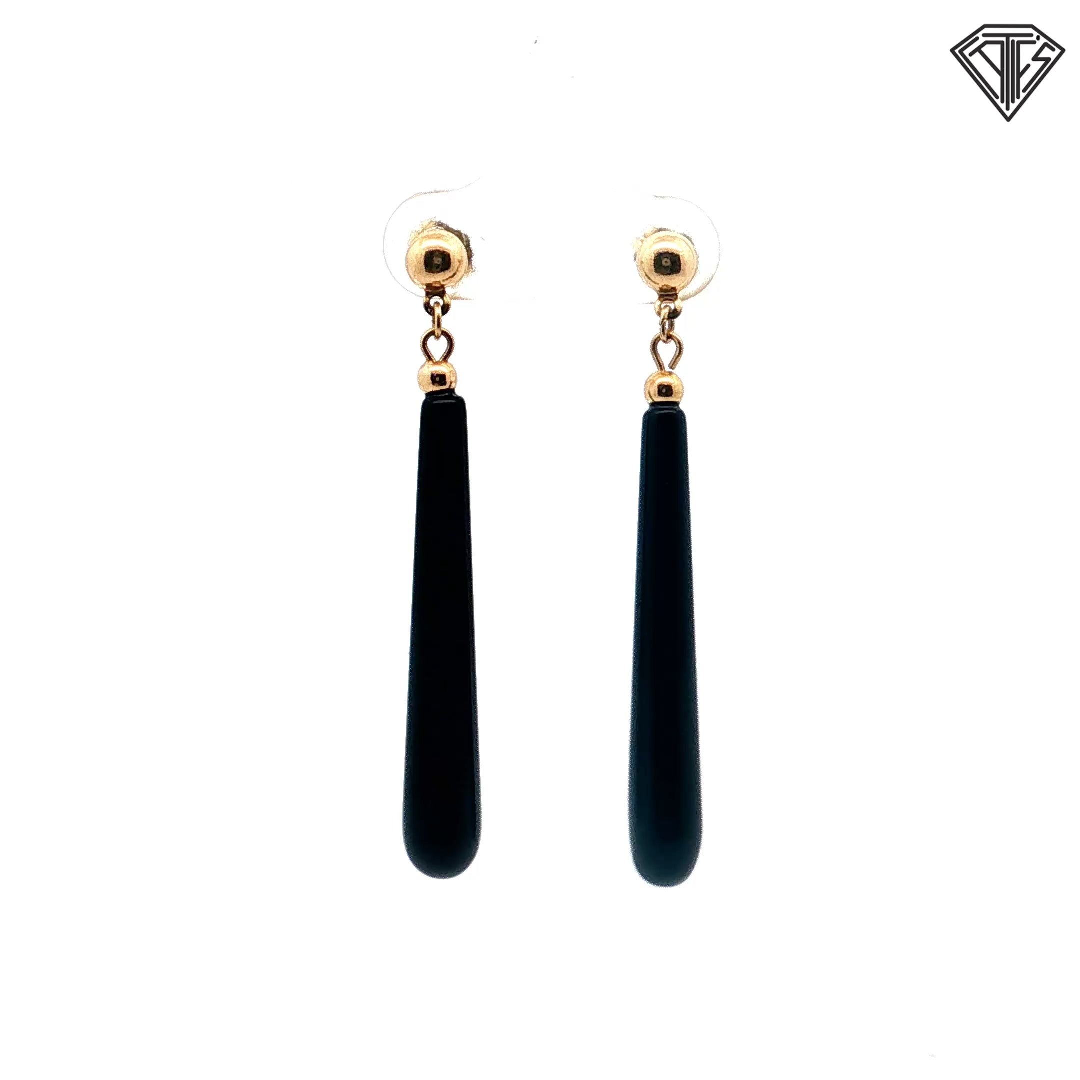 14k Yellow Gold Onyx Drop Earrings with Push Back