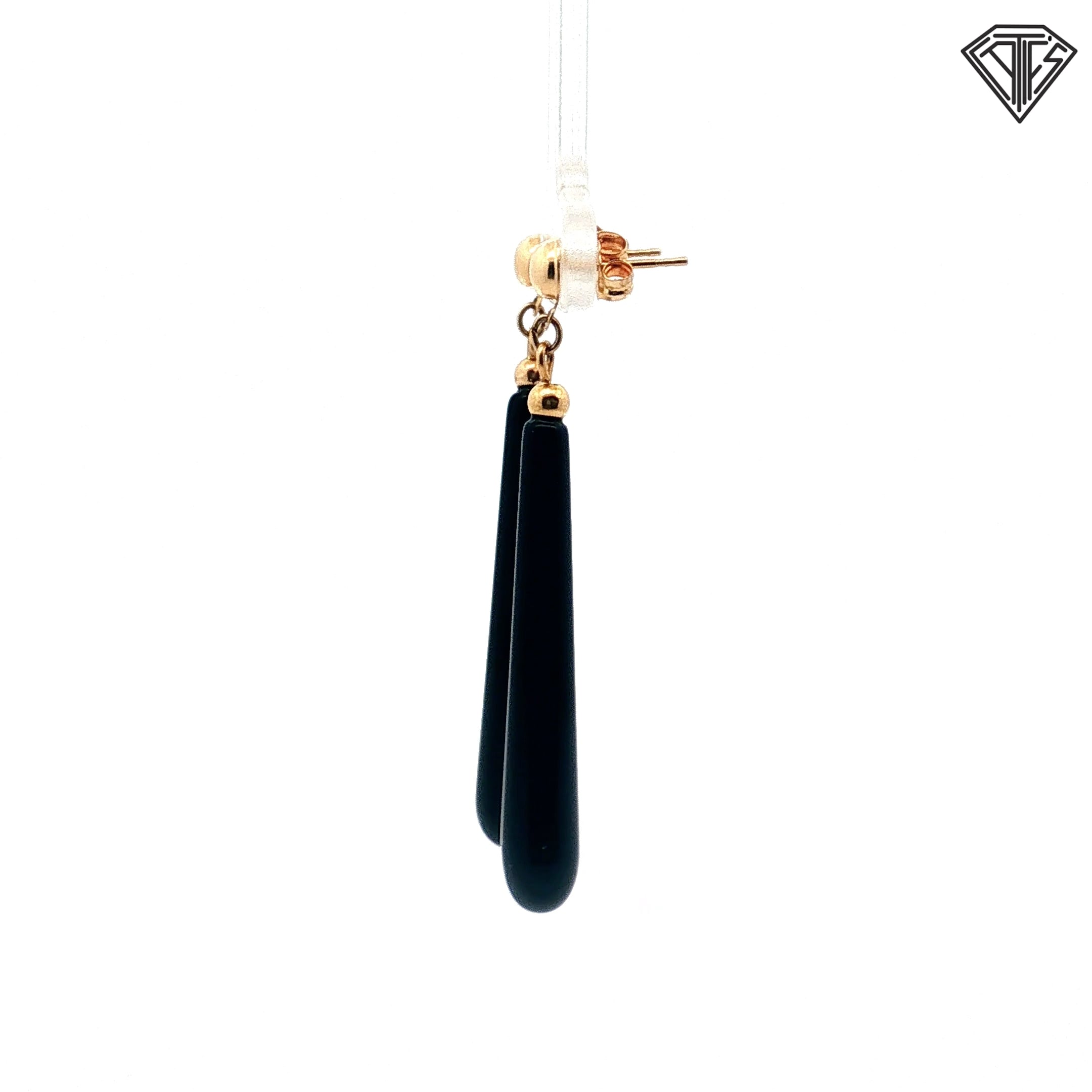 14k Yellow Gold Onyx Drop Earrings with Push Back