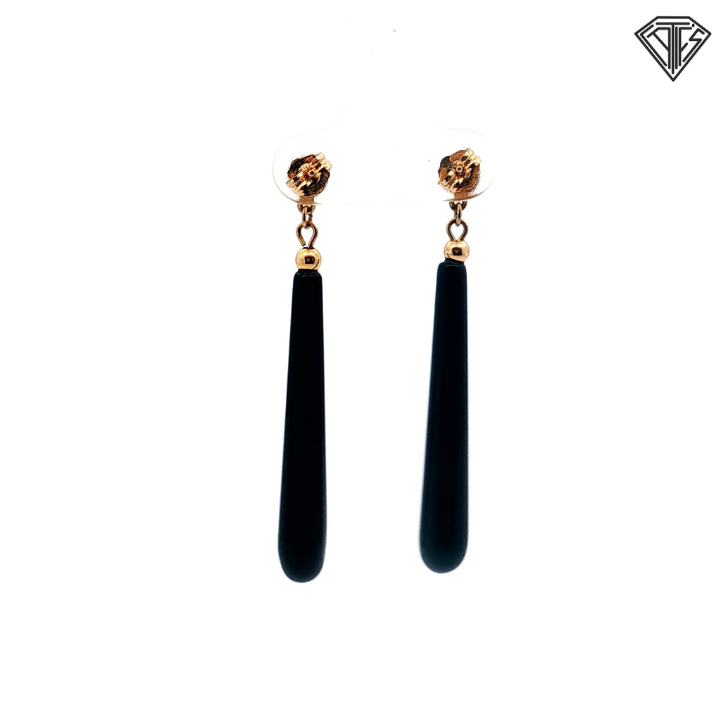 14k Yellow Gold Onyx Drop Earrings with Push Back