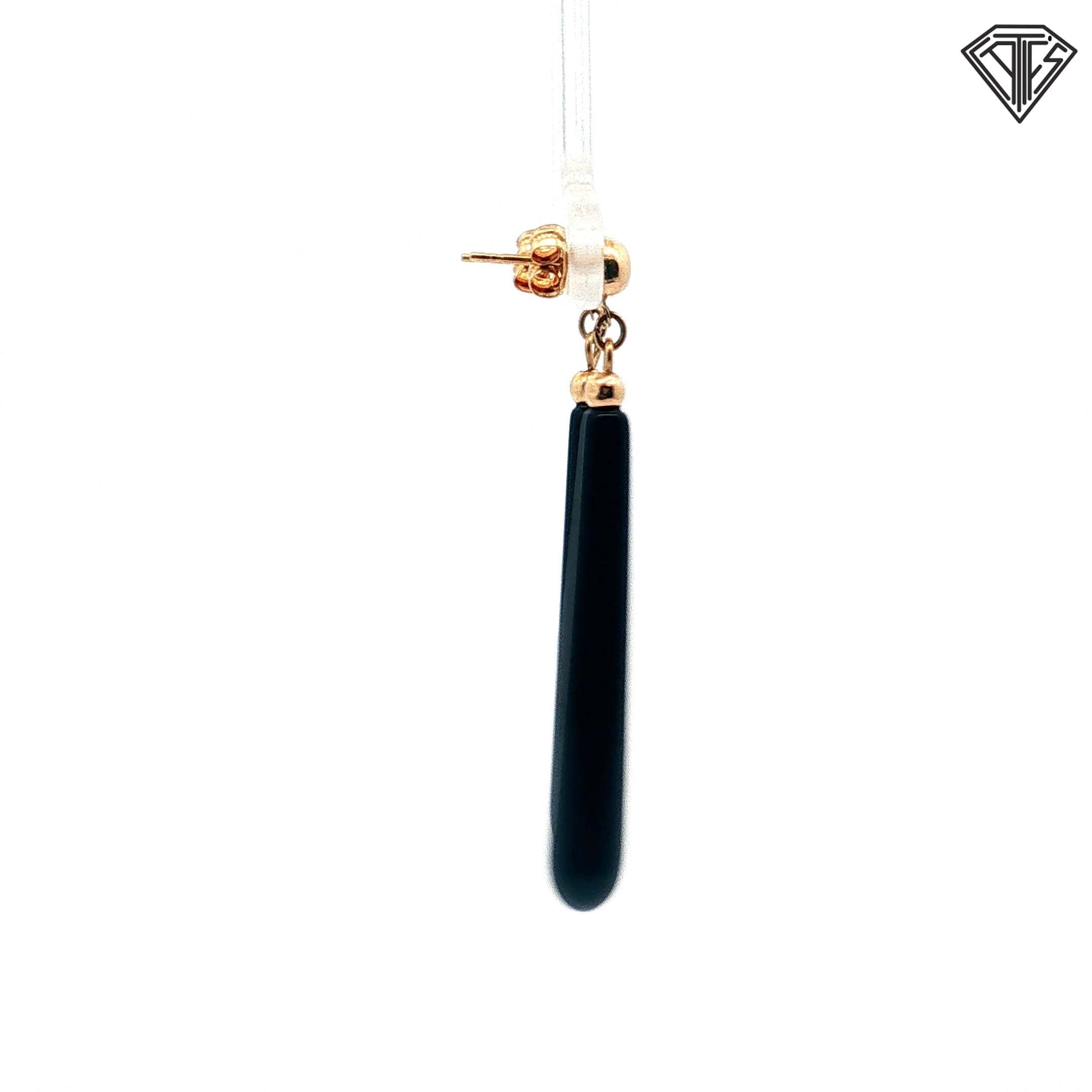 14k Yellow Gold Onyx Drop Earrings with Push Back