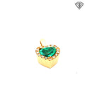 18k Yellow Gold  3.25ct Columbian Emerald Heart Shaped /.40ct Round Single Cut Diamond Heart Pendant