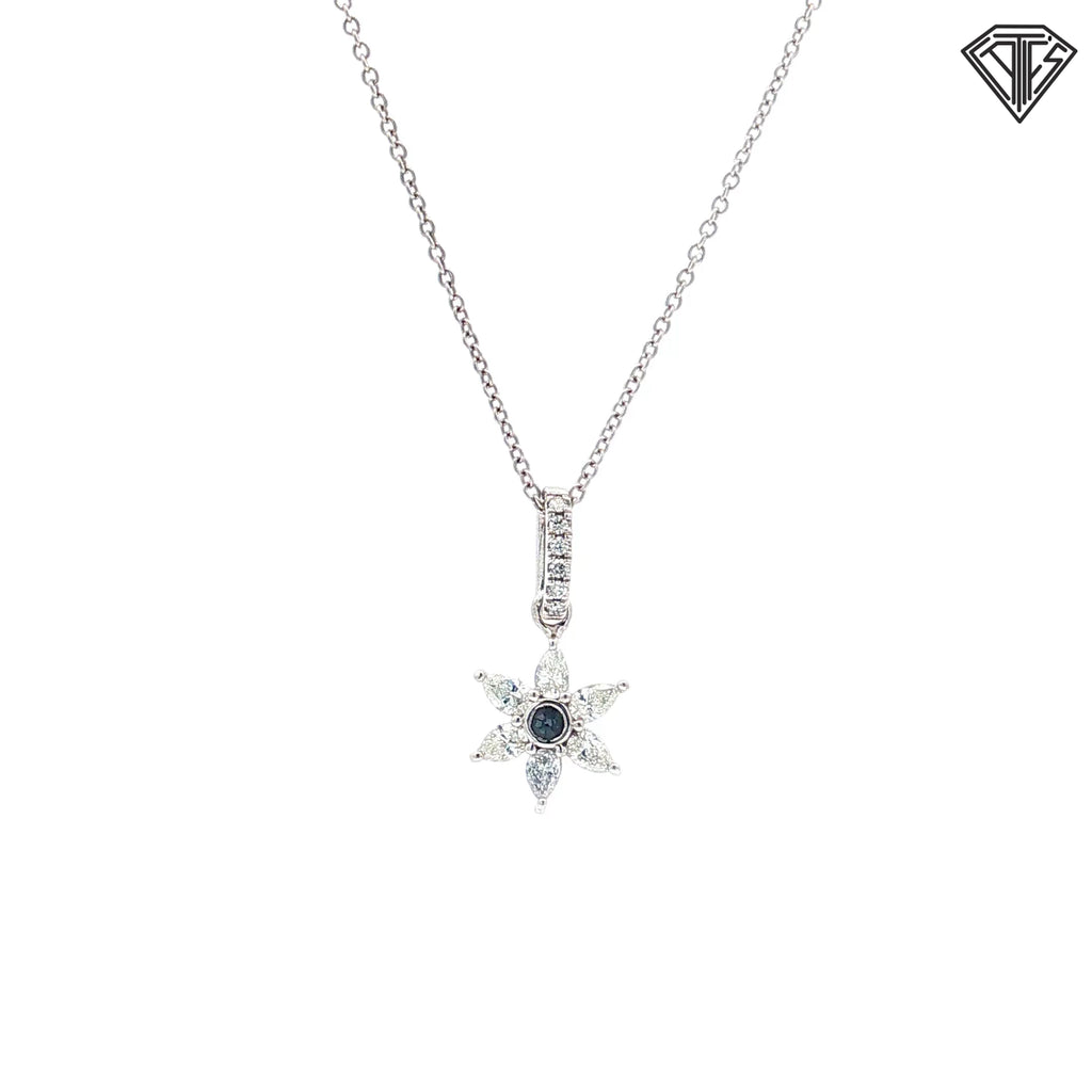 18k White Gold .29ct E VS1 Round Diamond /.03ct Round Alexandrite Flower Pendant  18"inch