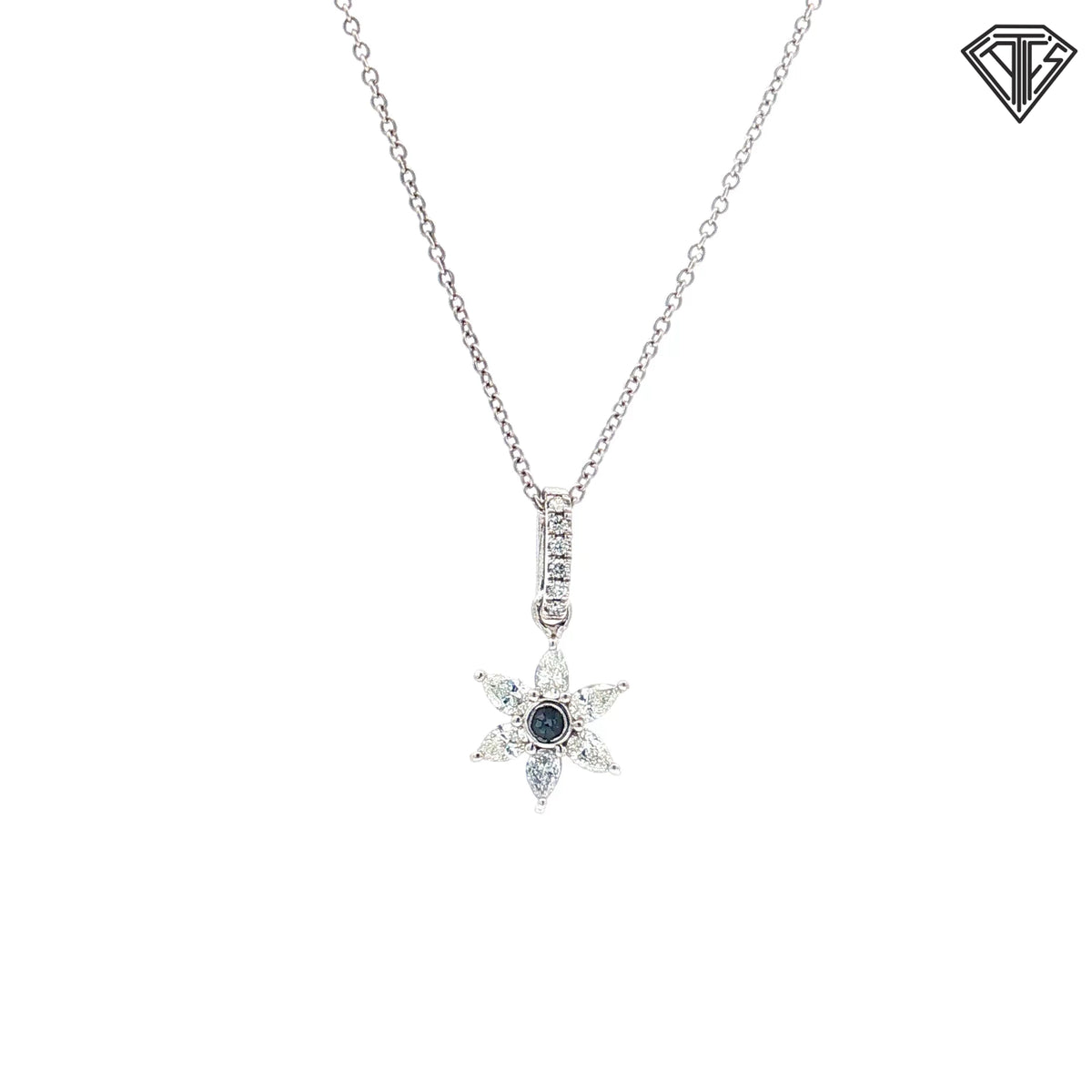 18k White Gold .29ct E VS1 Round Diamond /.03ct Round Alexandrite Flower Pendant  18"inch