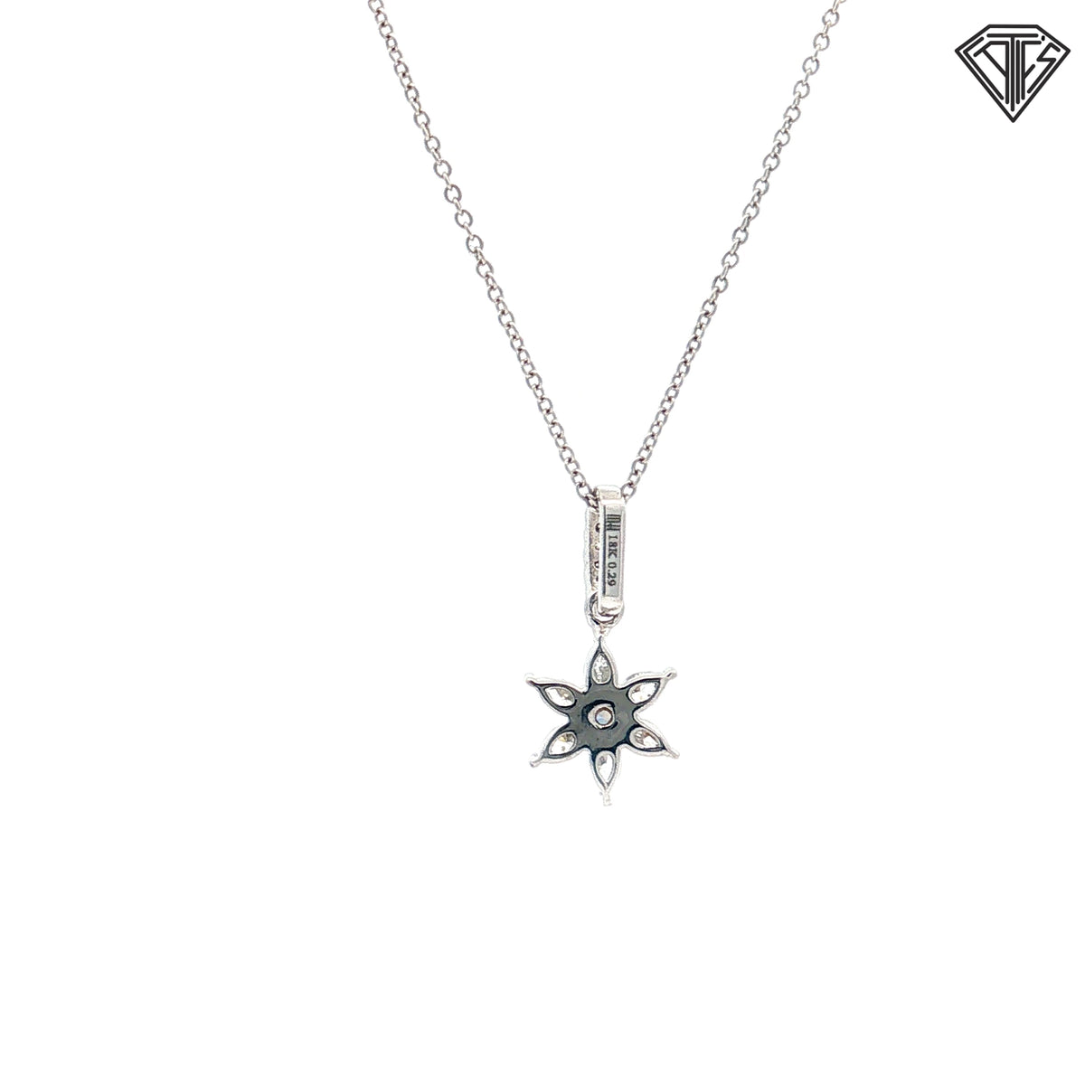 18k White Gold .29ct E VS1 Round Diamond /.03ct Round Alexandrite Flower Pendant  18"inch