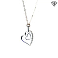 925 Sterling Silver .15ct Round Cubic Zirconium Stone Double Heart Necklace 30"inch