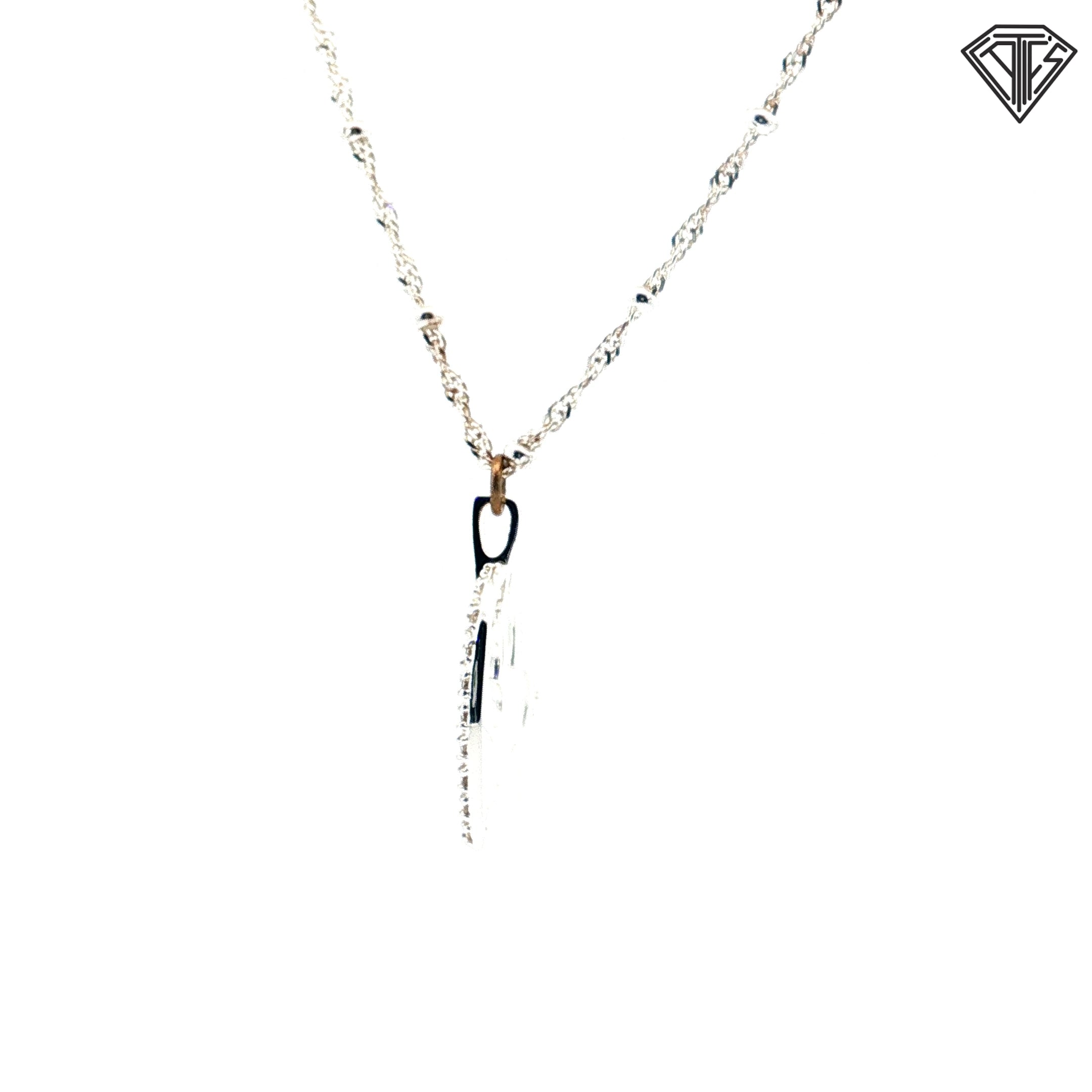 925 Sterling Silver .15ct Round Cubic Zirconium Stone Double Heart Necklace 30"inch