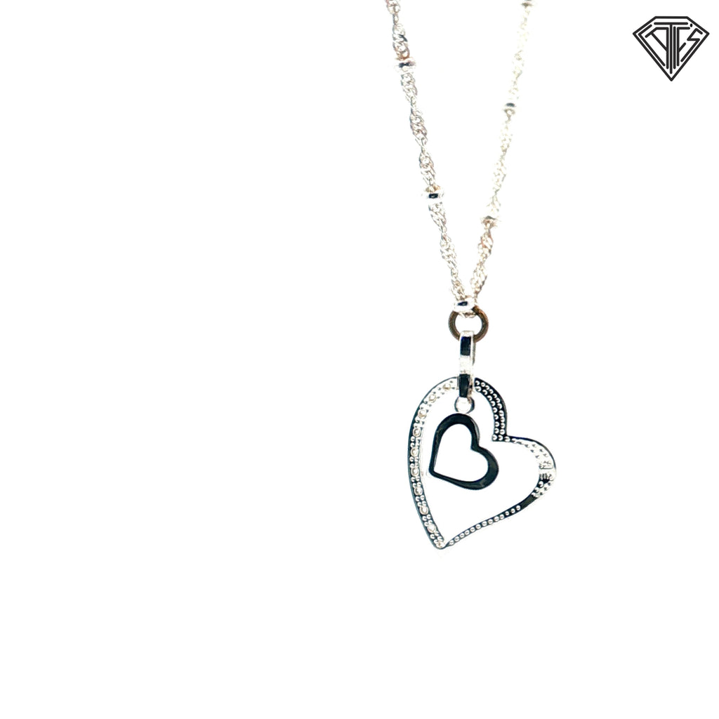 925 Sterling Silver .15ct Round Cubic Zirconium Stone Double Heart Necklace 30"inch