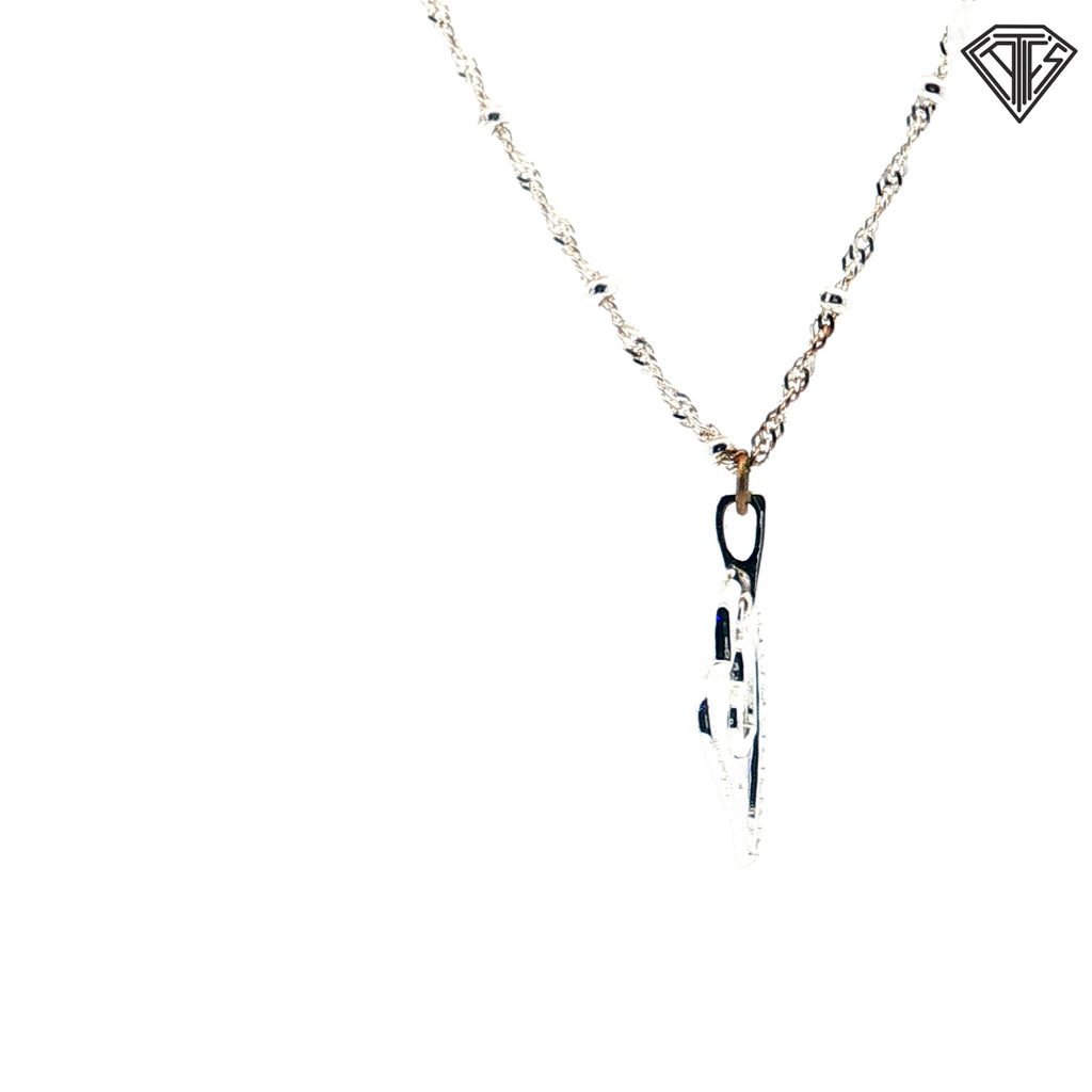 925 Sterling Silver .15ct Round Cubic Zirconium Stone Double Heart Necklace 30"inch