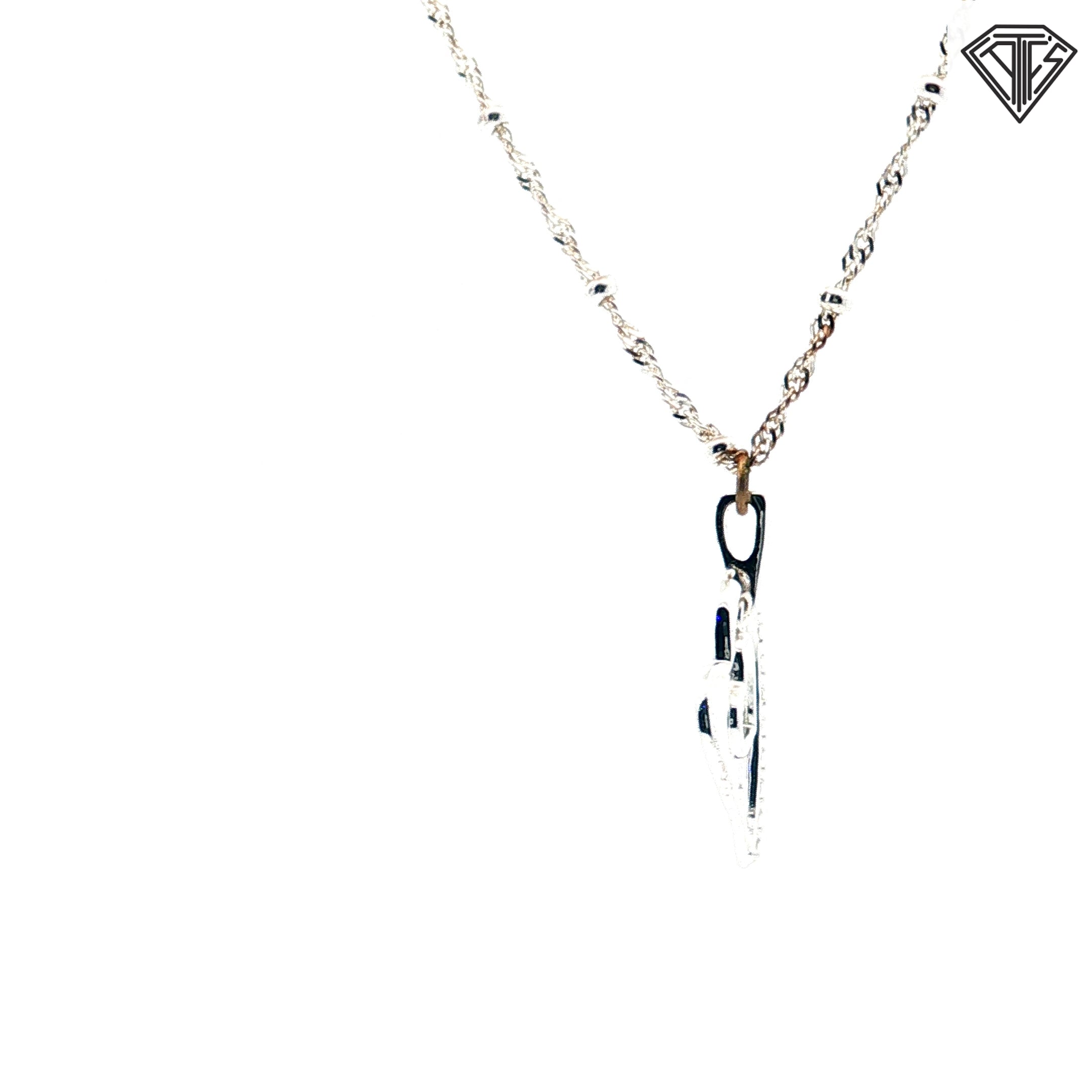 925 Sterling Silver .15ct Round Cubic Zirconium Stone Double Heart Necklace 30"inch