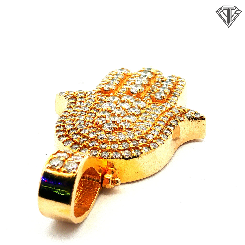 14k Yellow Gold 5.00ct G VS2 Round Diamond Khamsa Pendant 30.8 Gram 2"inch