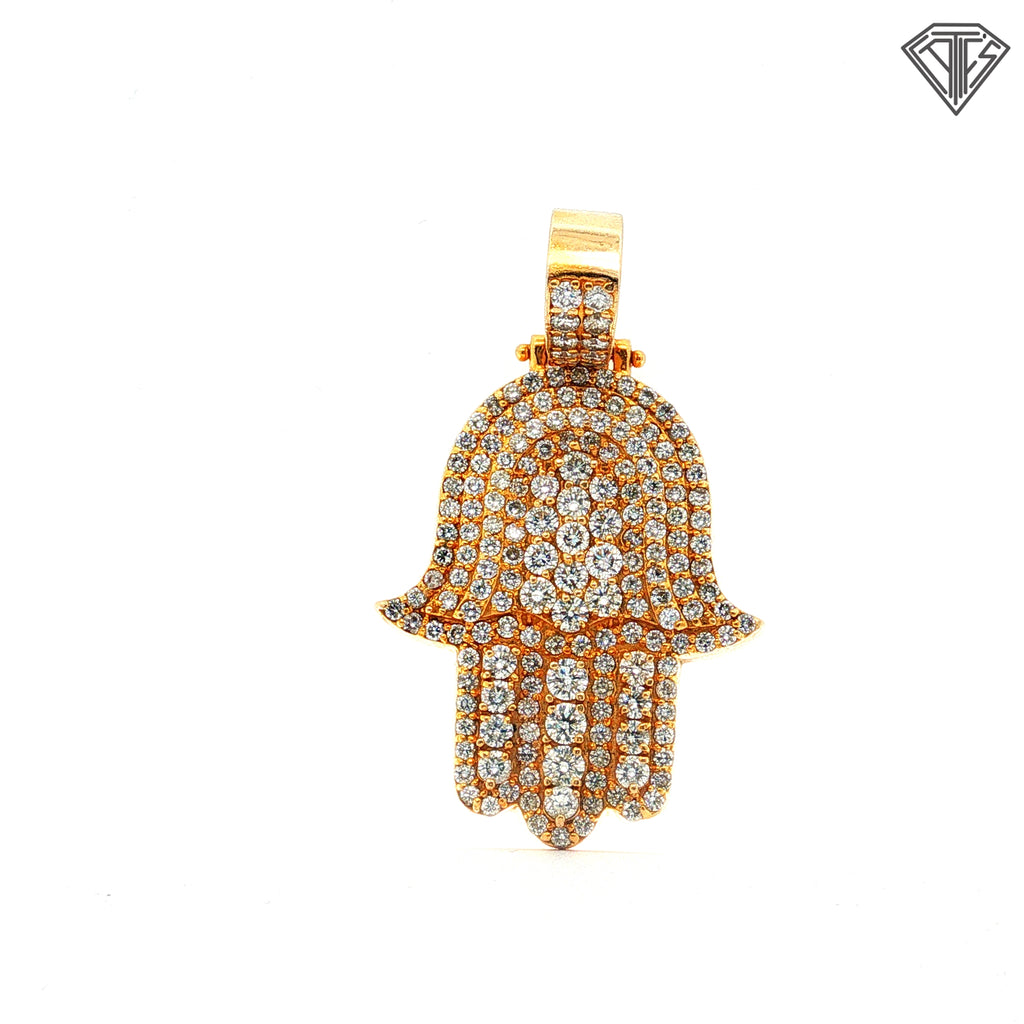 14k Yellow Gold 5.00ct G VS2 Round Diamond Khamsa Pendant 30.8 Gram 2"inch