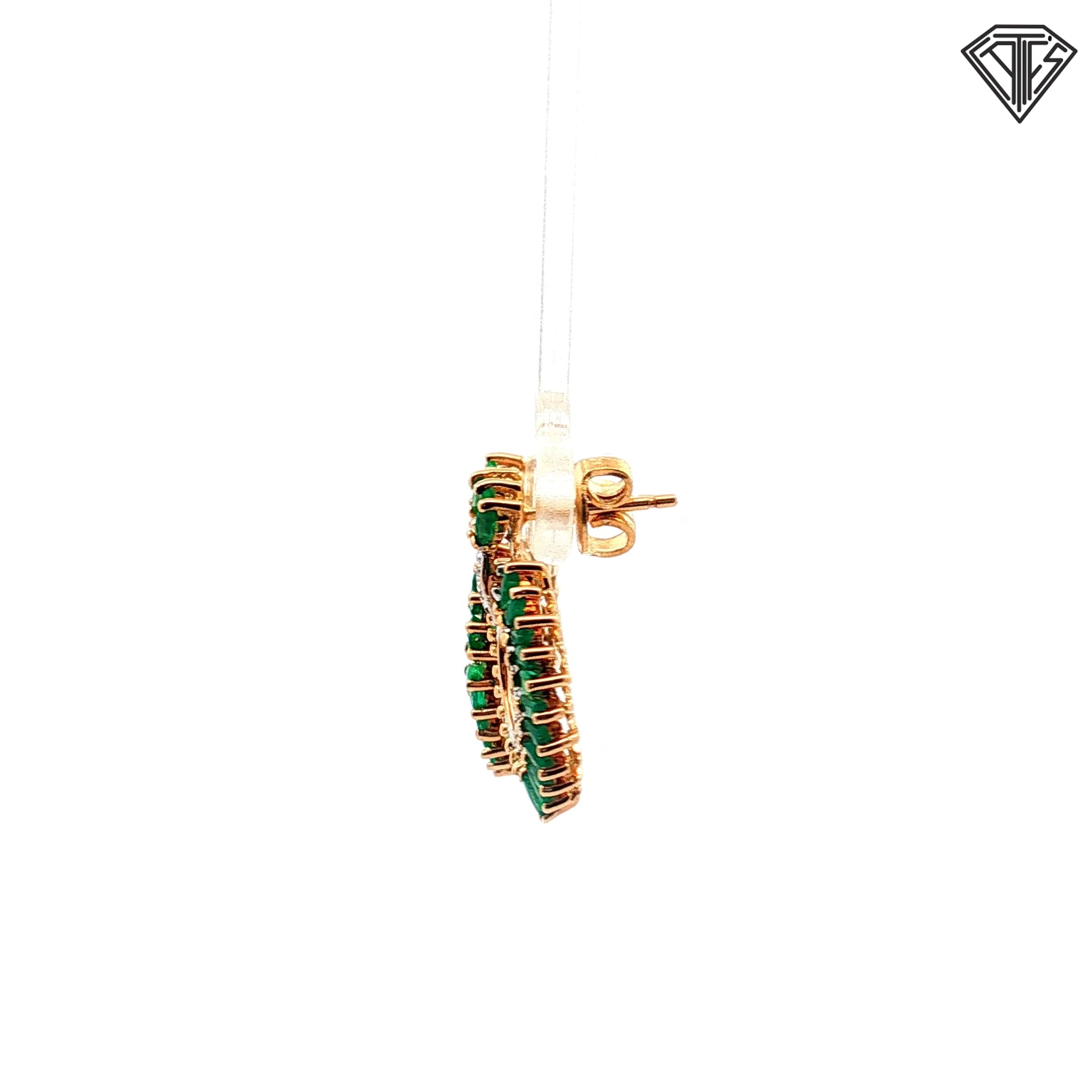 14k Two Tone 2.25ct Columbian Marquise Shape Emerald/ .25ct G SI2 Round Diamond Earrings  4.4 gram