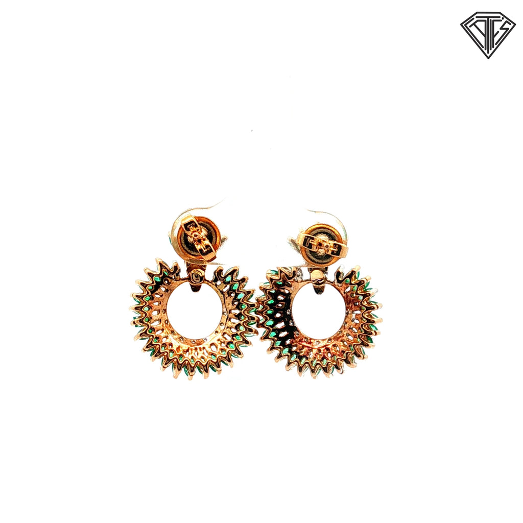 14k Two Tone 2.25ct Columbian Marquise Shape Emerald/ .25ct G SI2 Round Diamond Earrings  4.4 gram