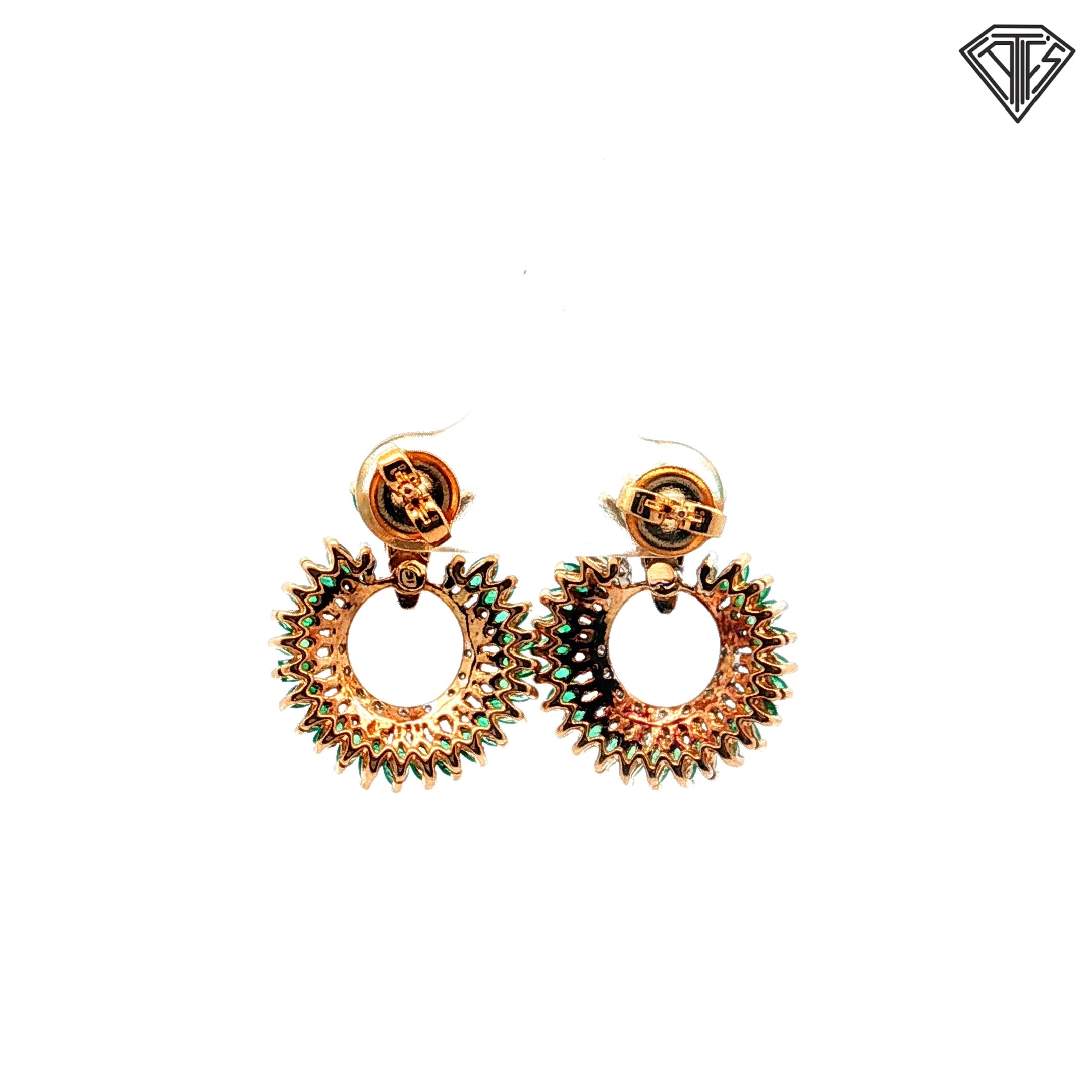 14k Two Tone 2.25ct Columbian Marquise Shape Emerald/ .25ct G SI2 Round Diamond Earrings  4.4 gram