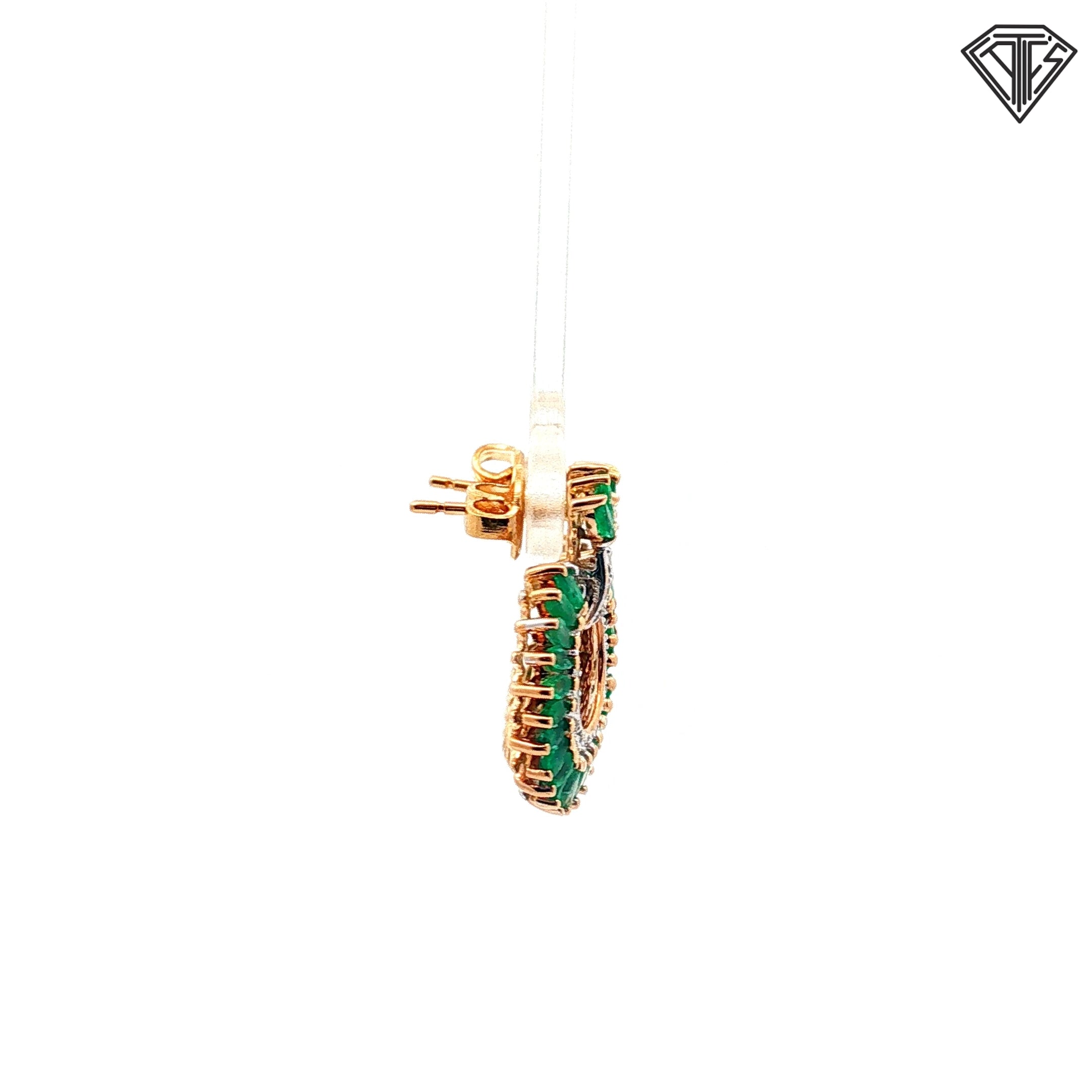 14k Two Tone 2.25ct Columbian Marquise Shape Emerald/ .25ct G SI2 Round Diamond Earrings  4.4 gram