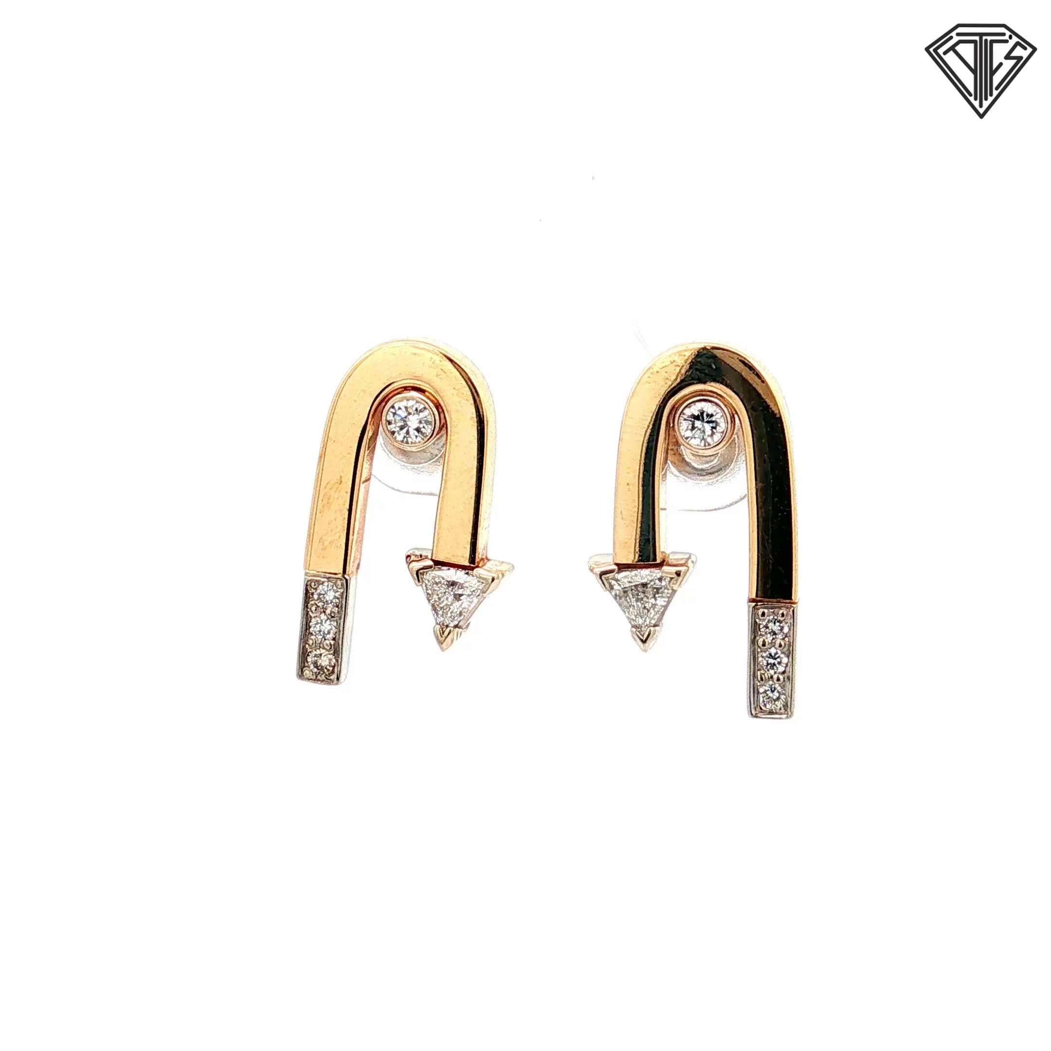 14k Two Tone .50ct G SI1 Round and Trillion Diamond Arrow Drop Earrings / Signed By Marley