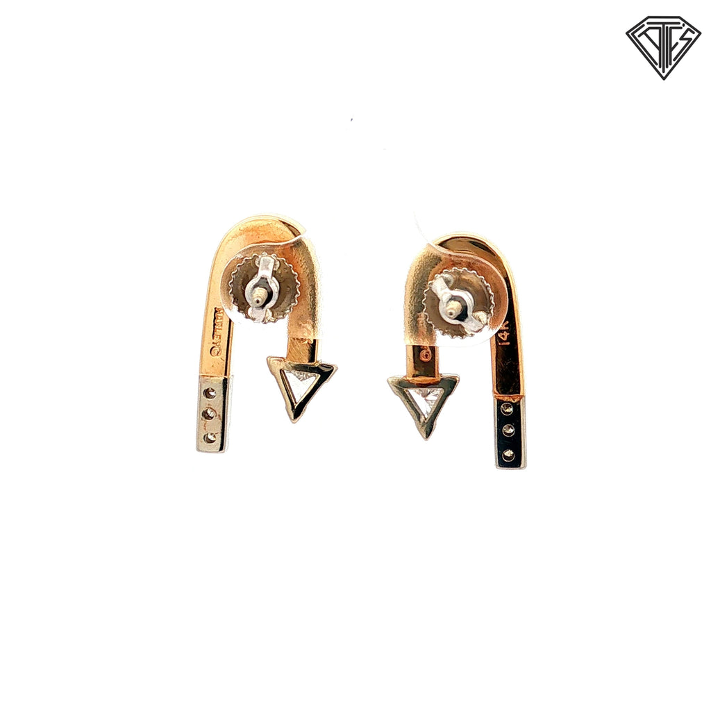 14k Two Tone .50ct G SI1 Round and Trillion Diamond Arrow Drop Earrings / Signed By Marley