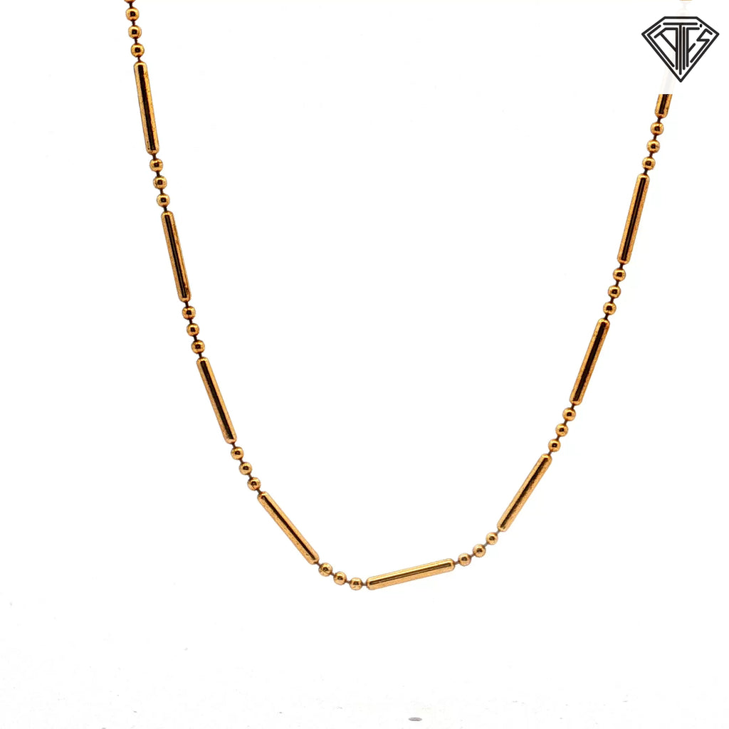 925 Sterling Silver Gold Plated Bar and Bead Necklace 30"inch 6.0 gram