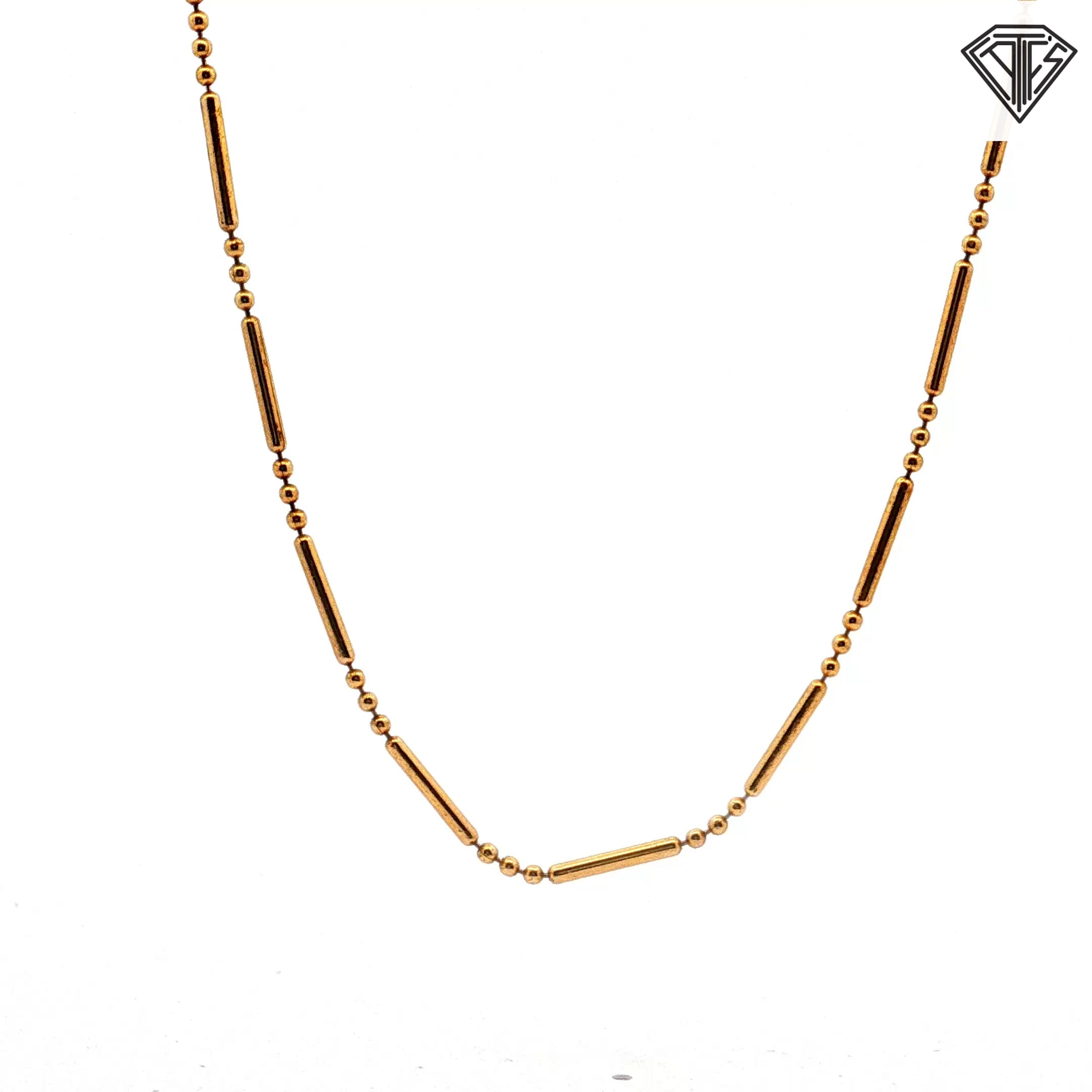 925 Sterling Silver Gold Plated Bar and Bead Necklace 30"inch 6.0 gram