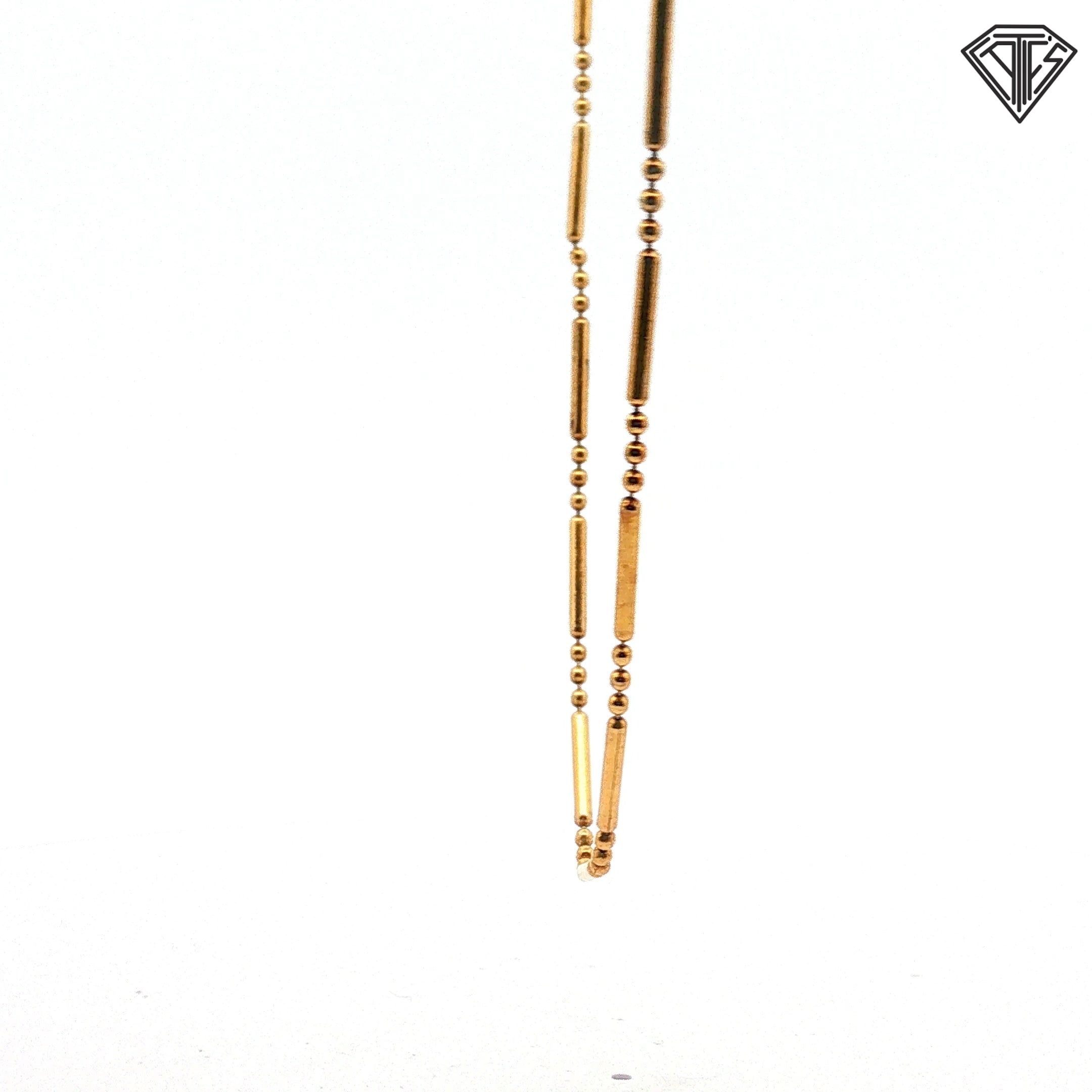 925 Sterling Silver Gold Plated Bar and Bead Necklace 30"inch 6.0 gram
