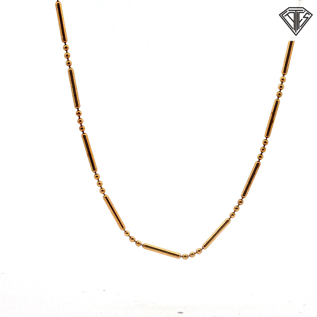925 Sterling Silver Gold Plated Bar and Bead Necklace 30"inch 6.0 gram