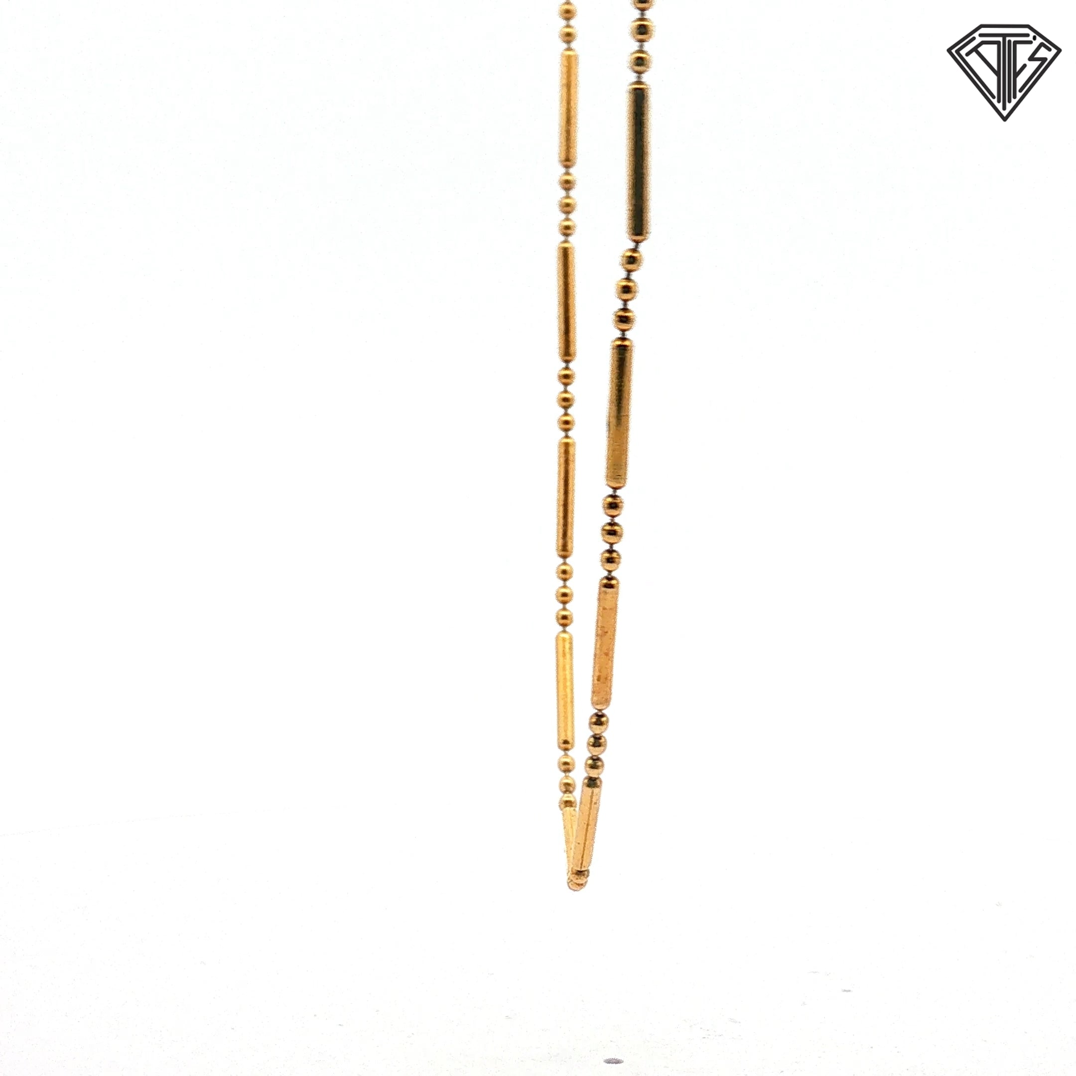 925 Sterling Silver Gold Plated Bar and Bead Necklace 30"inch 6.0 gram