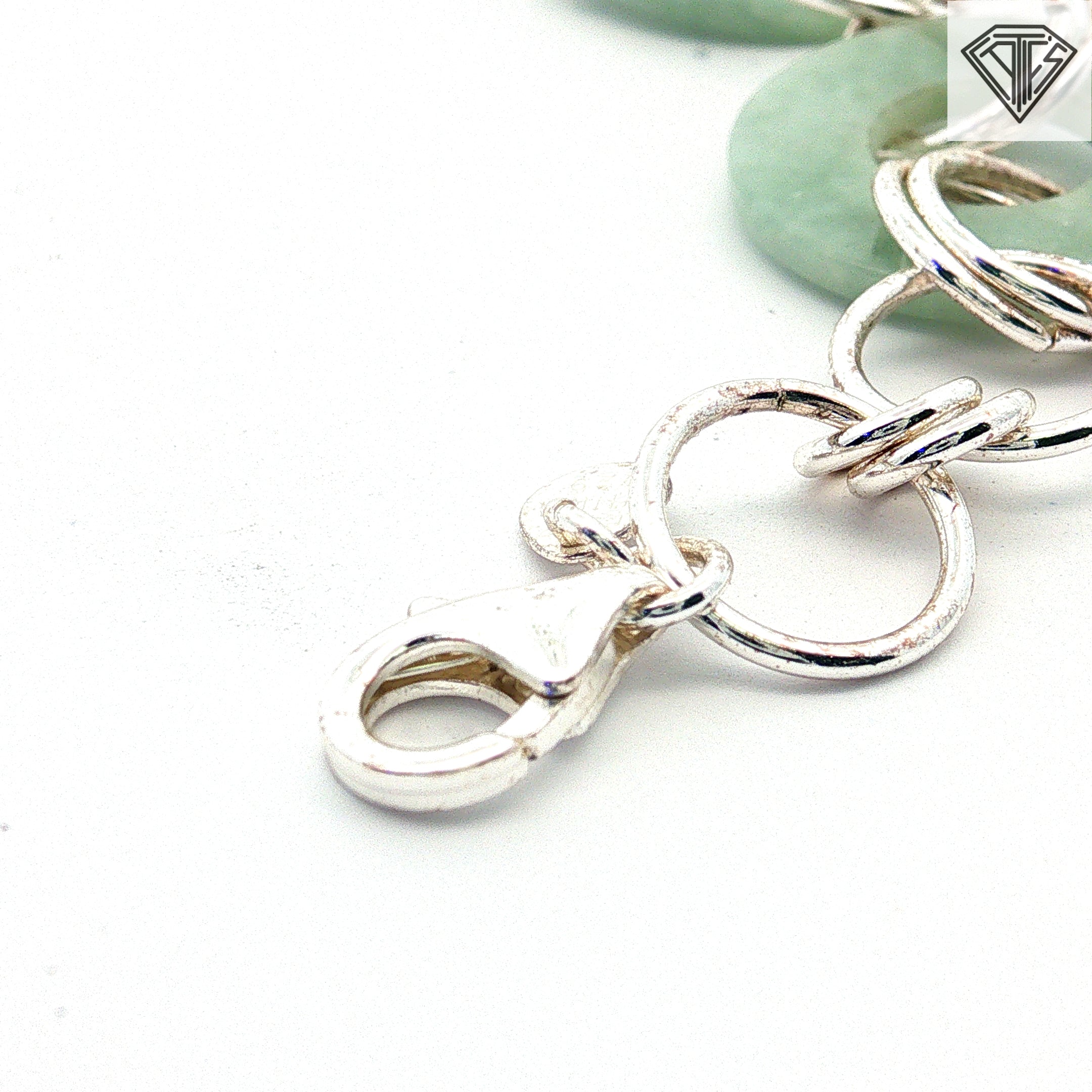 Vintage Chinese Jade and Silver Circle Link Set Necklace 16"inch / Earrings and Bracelet 7"inch