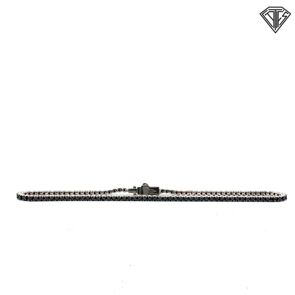 18k White Gold 2.00ct Round Black Diamond Mini Tennis Bracelet  7"inch