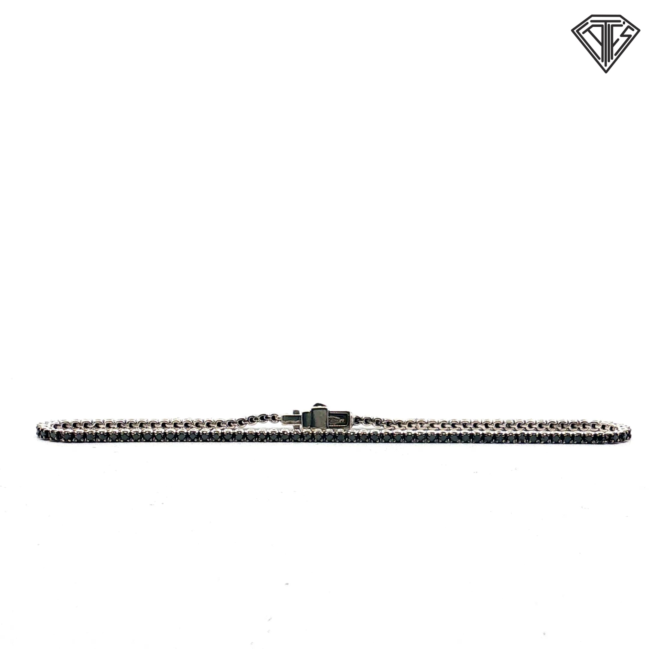 18k White Gold 2.00ct Round Black Diamond Mini Tennis Bracelet  7"inch