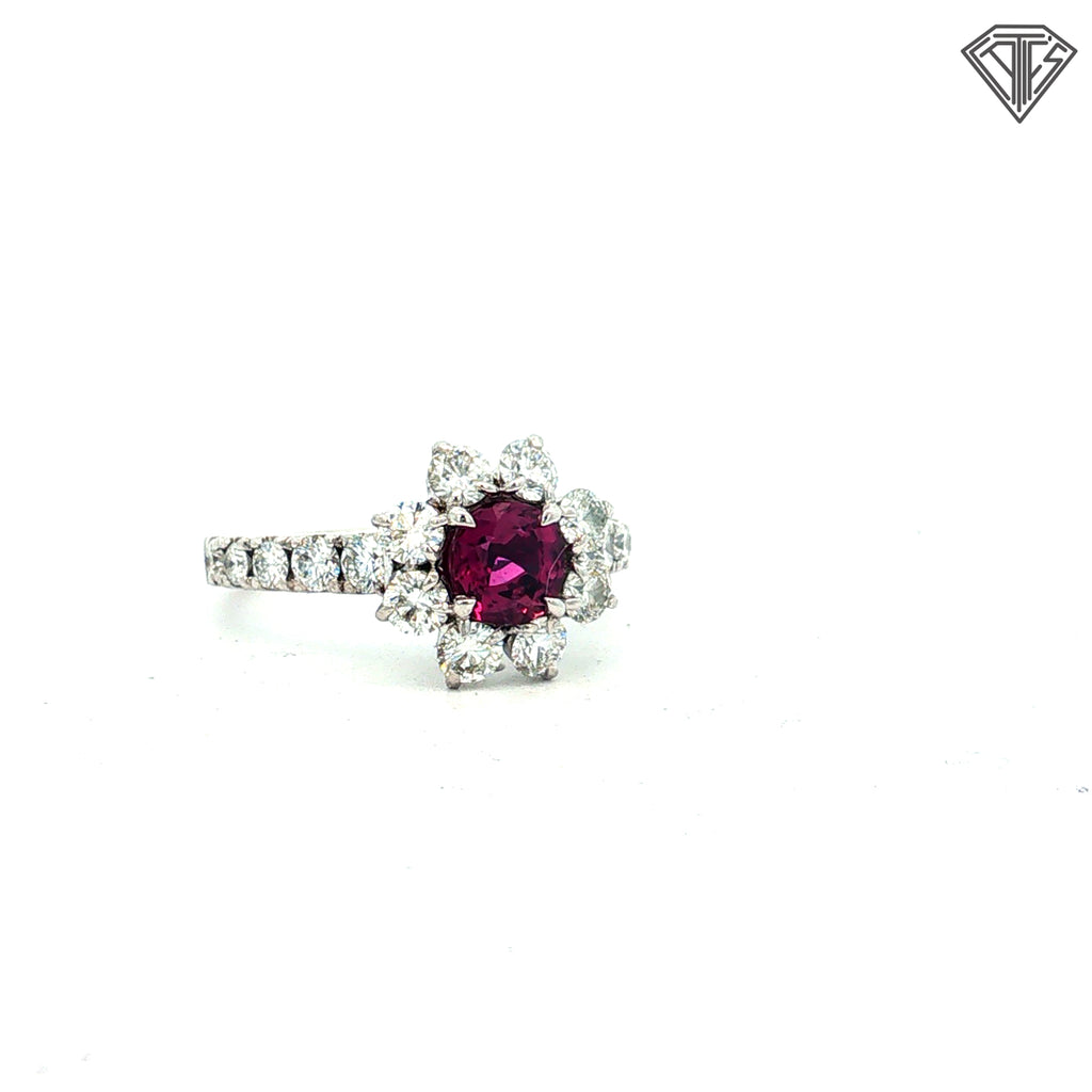Platinum 1.25ct E/F VS1 Round Diamond /.80ct Cushion Pink Sapphire Size 6 Certified By GIA #2245004256