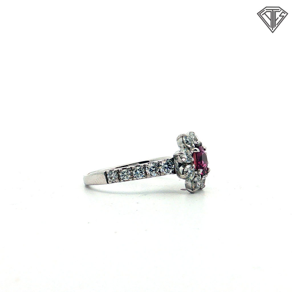 Platinum 1.25ct E/F VS1 Round Diamond /.80ct Cushion Pink Sapphire Size 6 Certified By GIA #2245004256