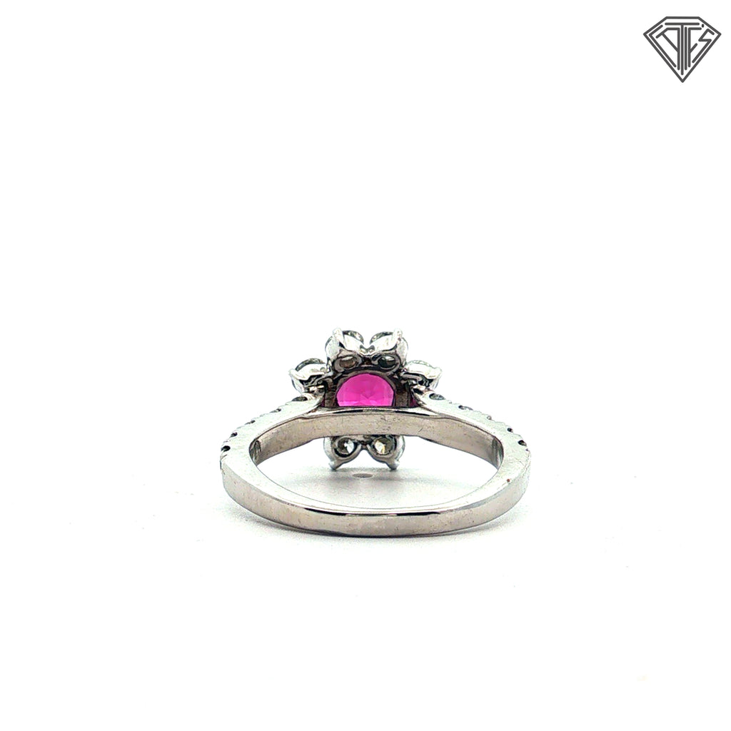 Platinum 1.25ct E/F VS1 Round Diamond /.80ct Cushion Pink Sapphire Size 6 Certified By GIA #2245004256