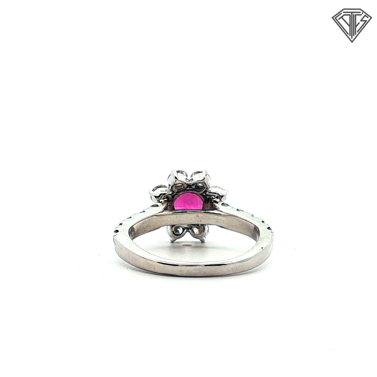 Platinum 1.25ct E/F VS1 Round Diamond /.80ct Cushion Pink Sapphire Size 6 Certified By GIA #2245004256