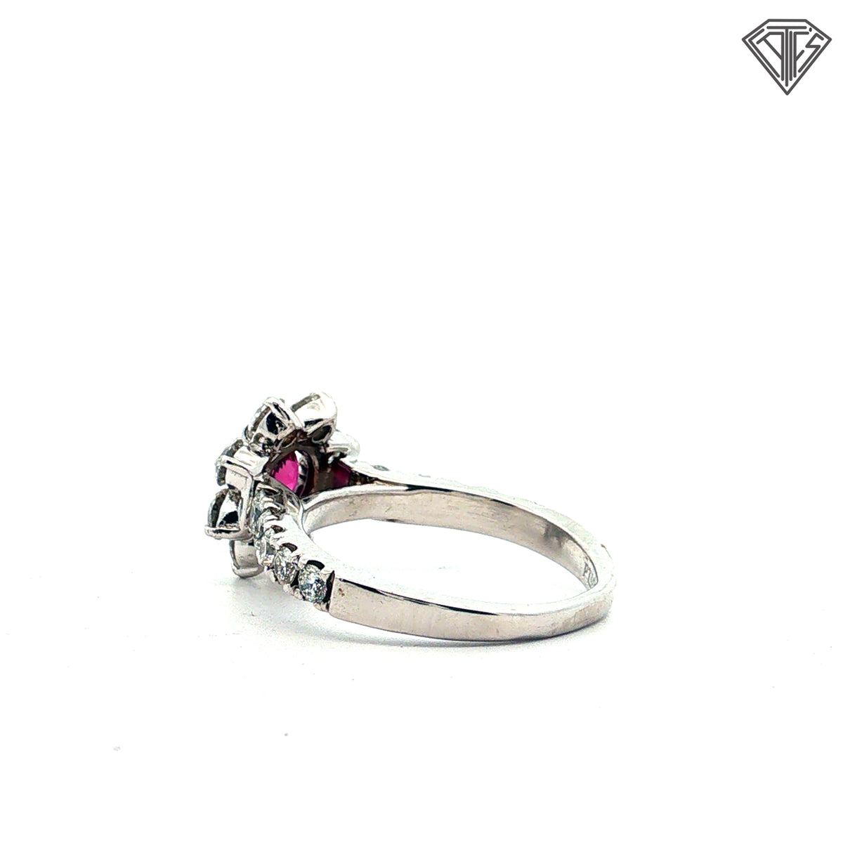 Platinum 1.25ct E/F VS1 Round Diamond /.80ct Cushion Pink Sapphire Size 6 Certified By GIA #2245004256